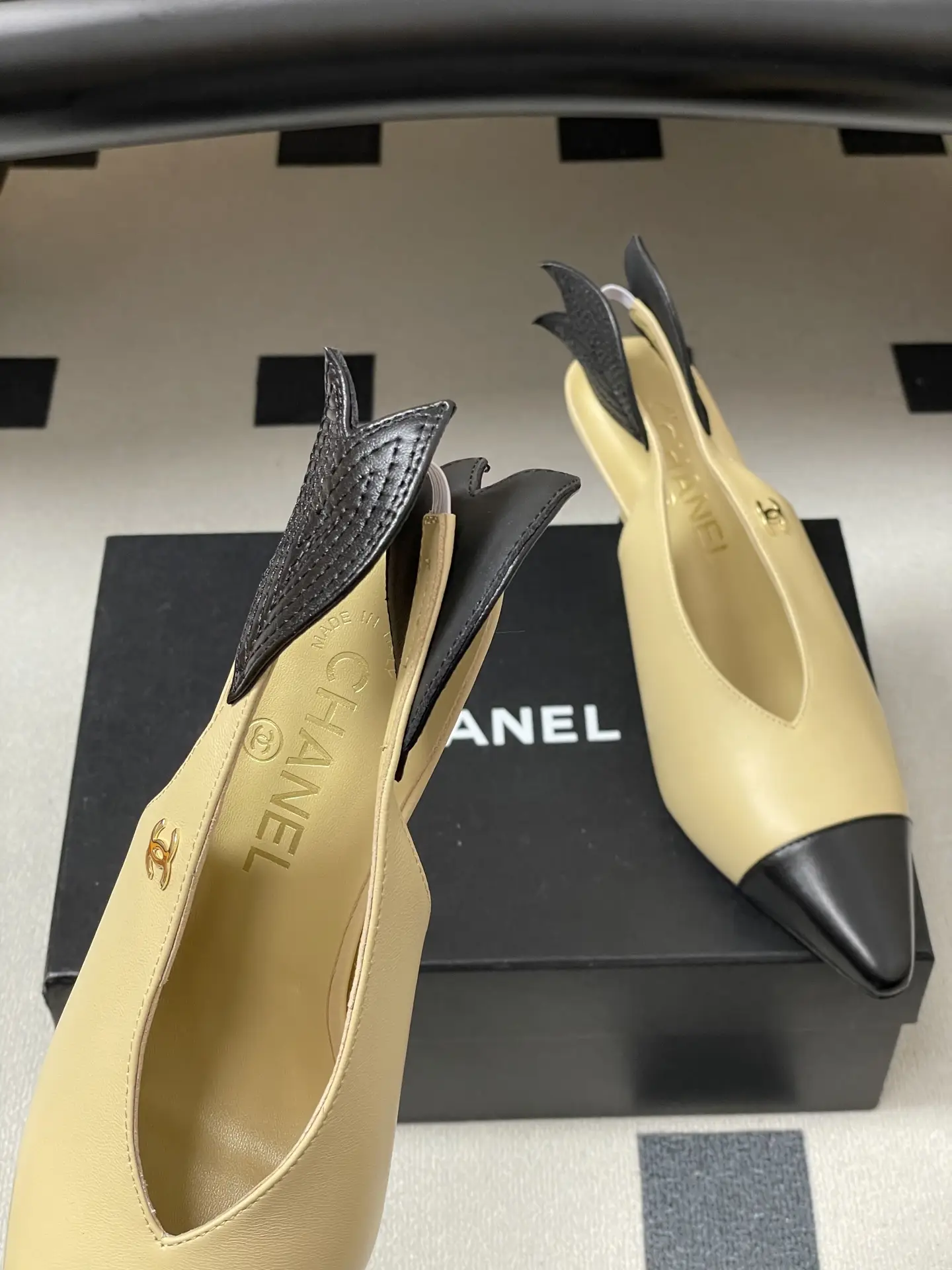 Chanel Pointed-Toe Open-Back High Heels Yellow