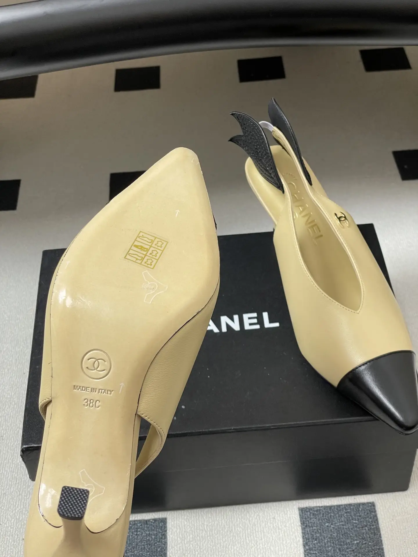 Chanel Pointed-Toe Open-Back High Heels Yellow