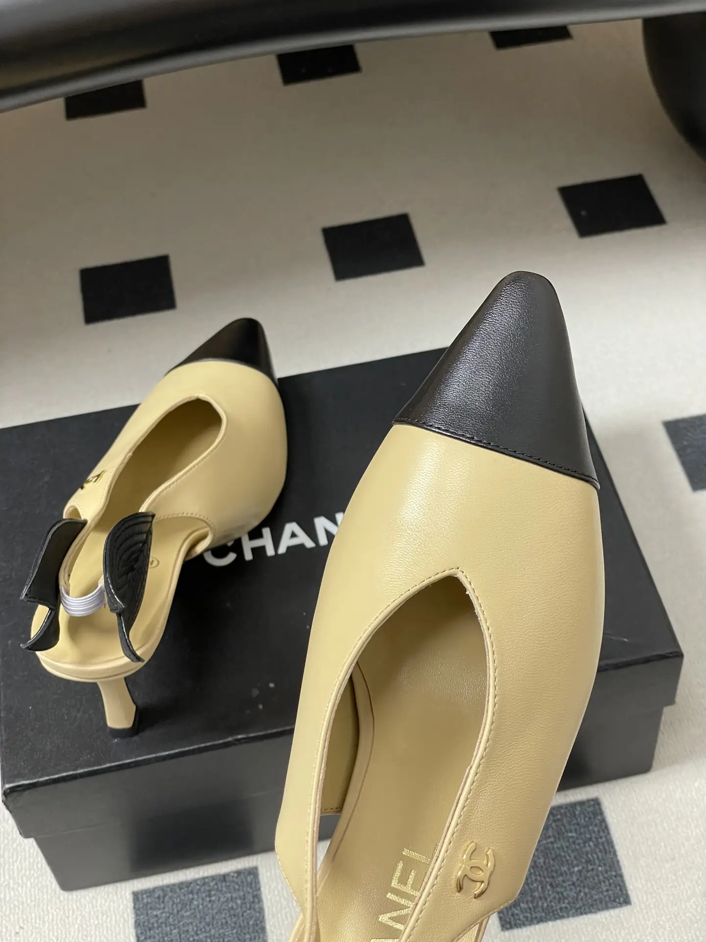 Chanel Pointed-Toe Open-Back High Heels Yellow