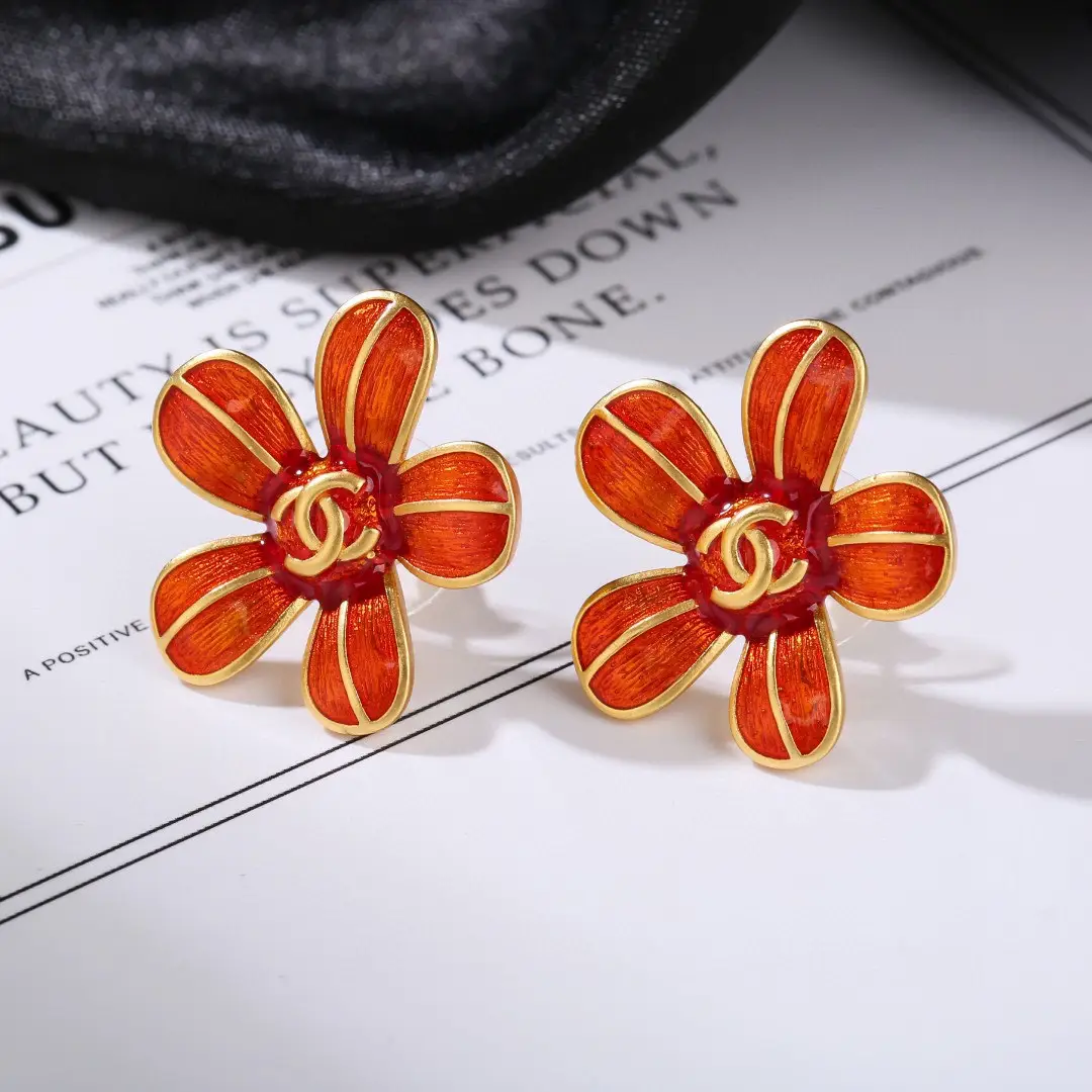 Chanel Red Flower Earrings