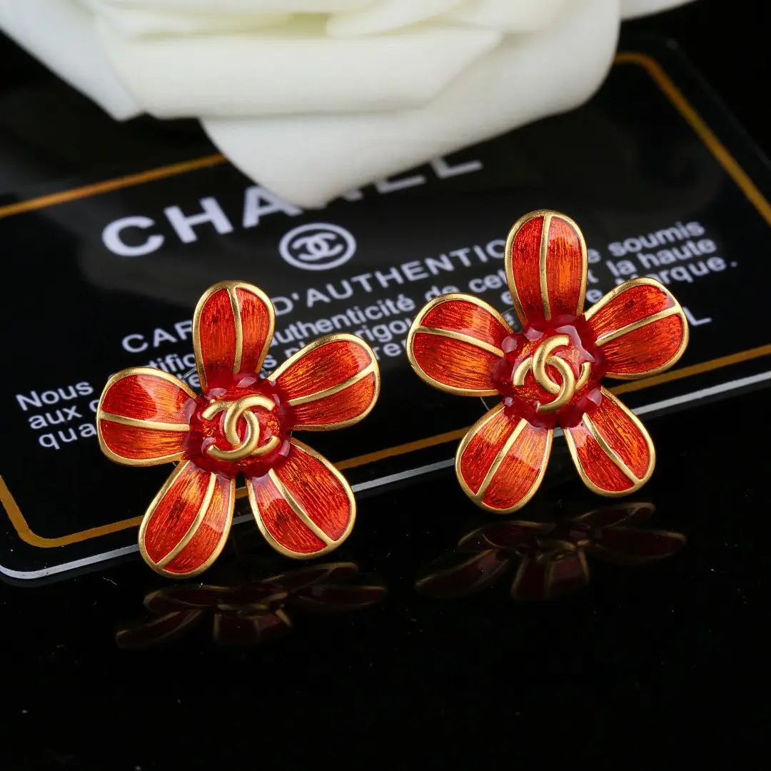 Chanel Red Flower Earrings