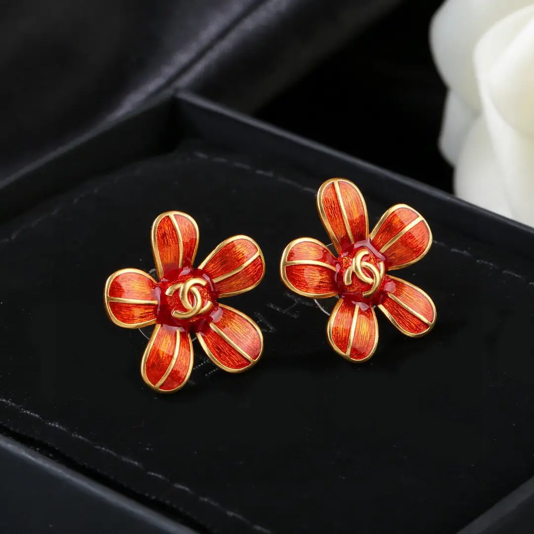 Chanel Red Flower Earrings