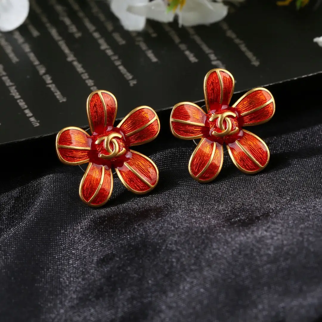 Chanel Red Flower Earrings