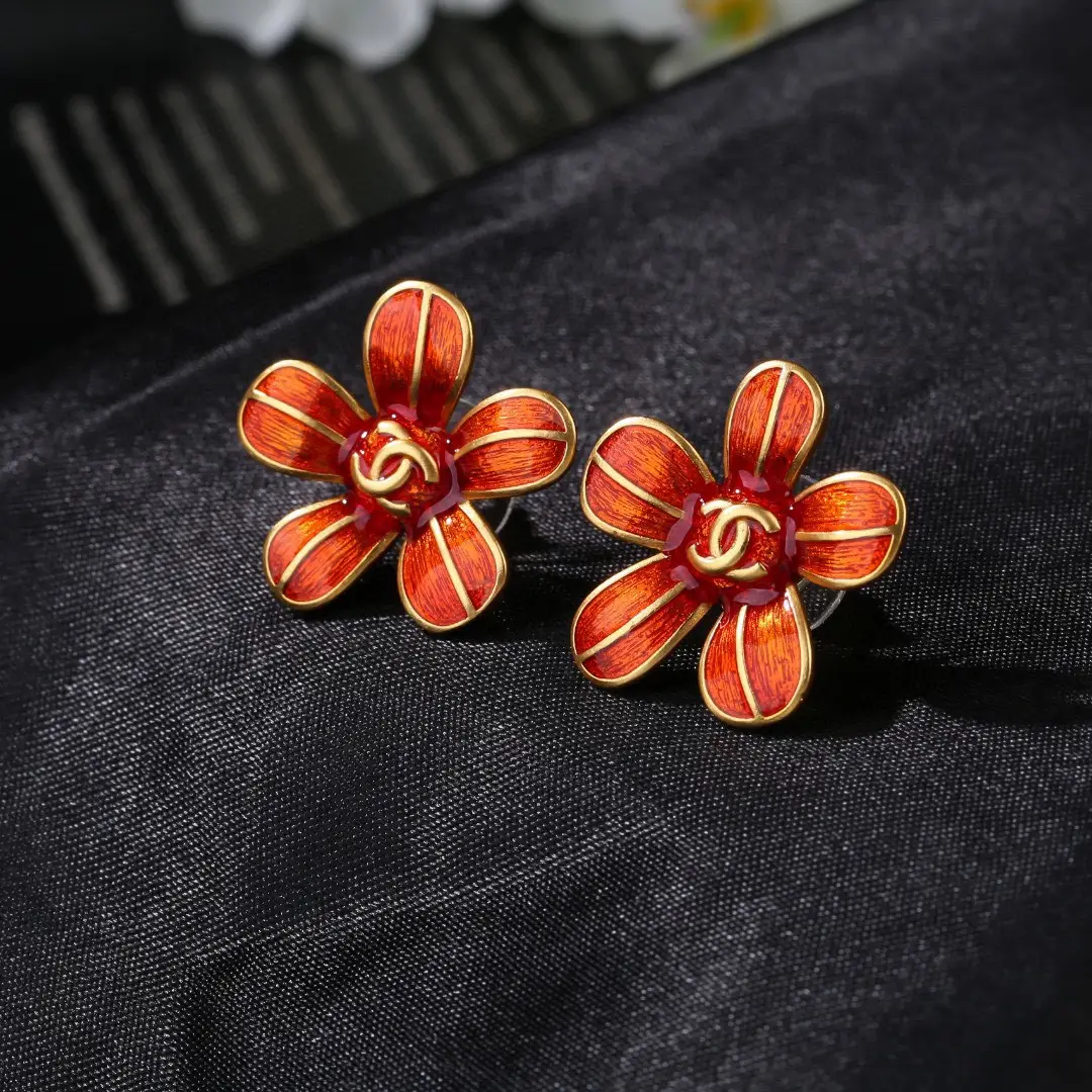 Chanel Red Flower Earrings
