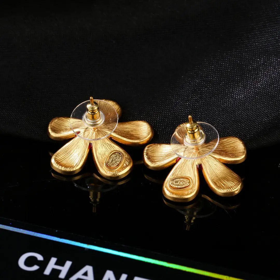 Chanel Red Flower Earrings