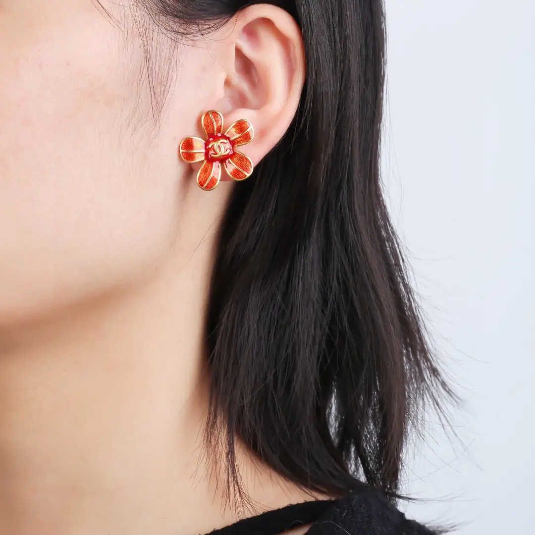 Chanel Red Flower Earrings