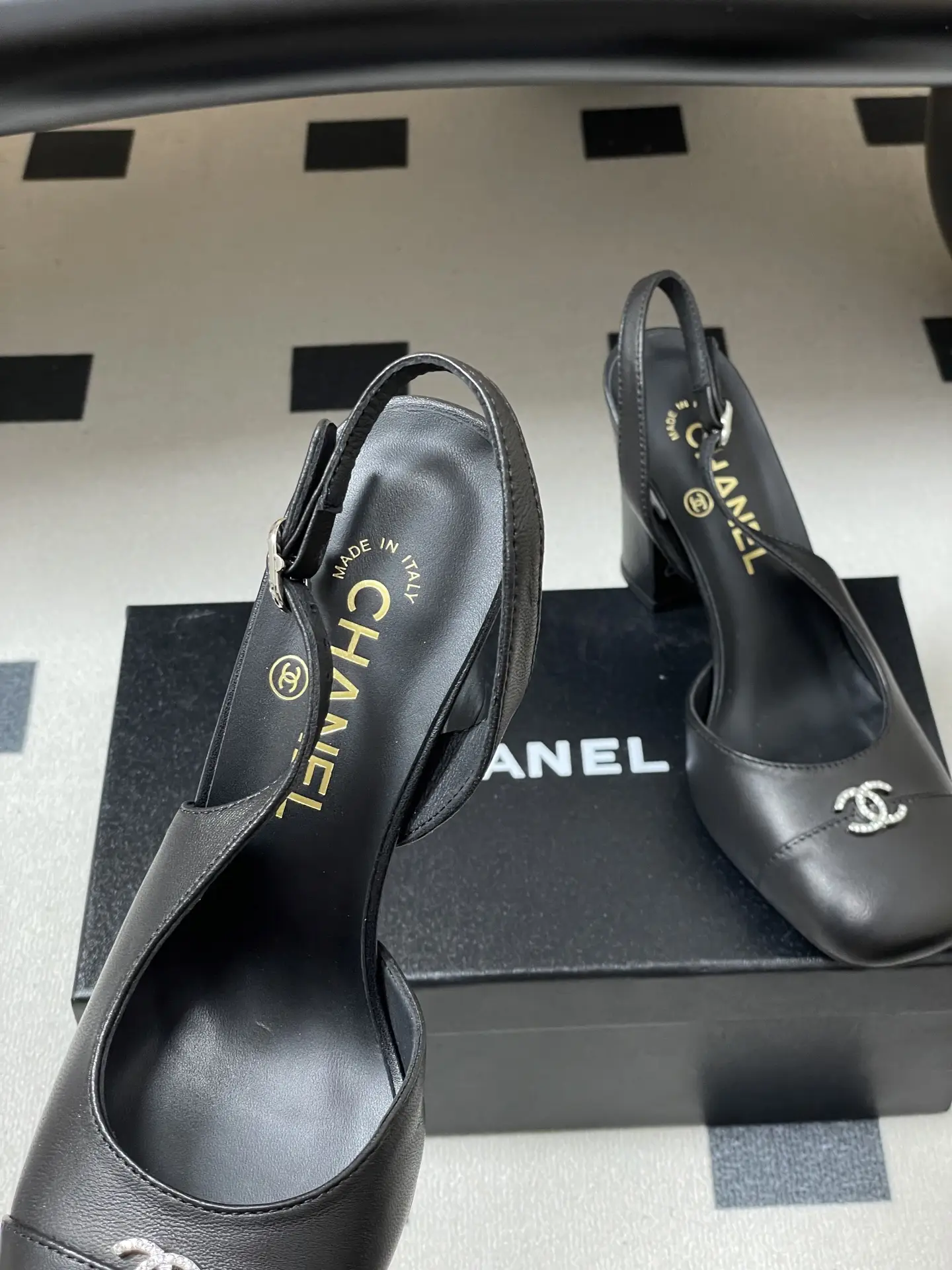 Chanel Slingback Square Toe High Heels Black