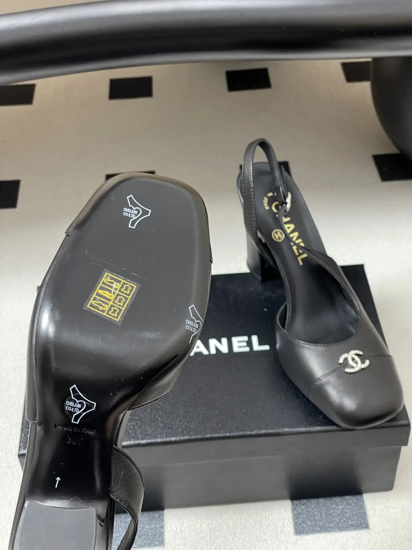 Chanel Slingback Square Toe High Heels Black