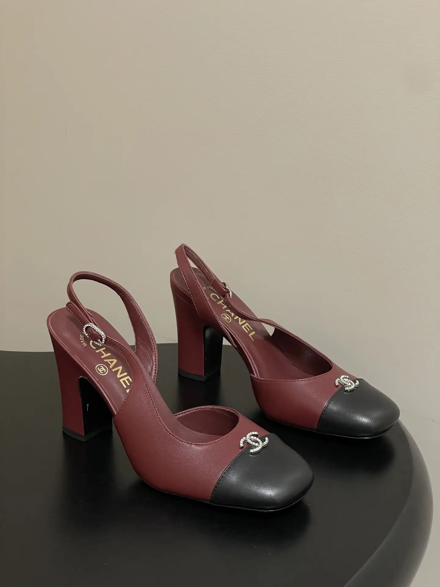 Chanel Slingback Square Toe High Heels Red