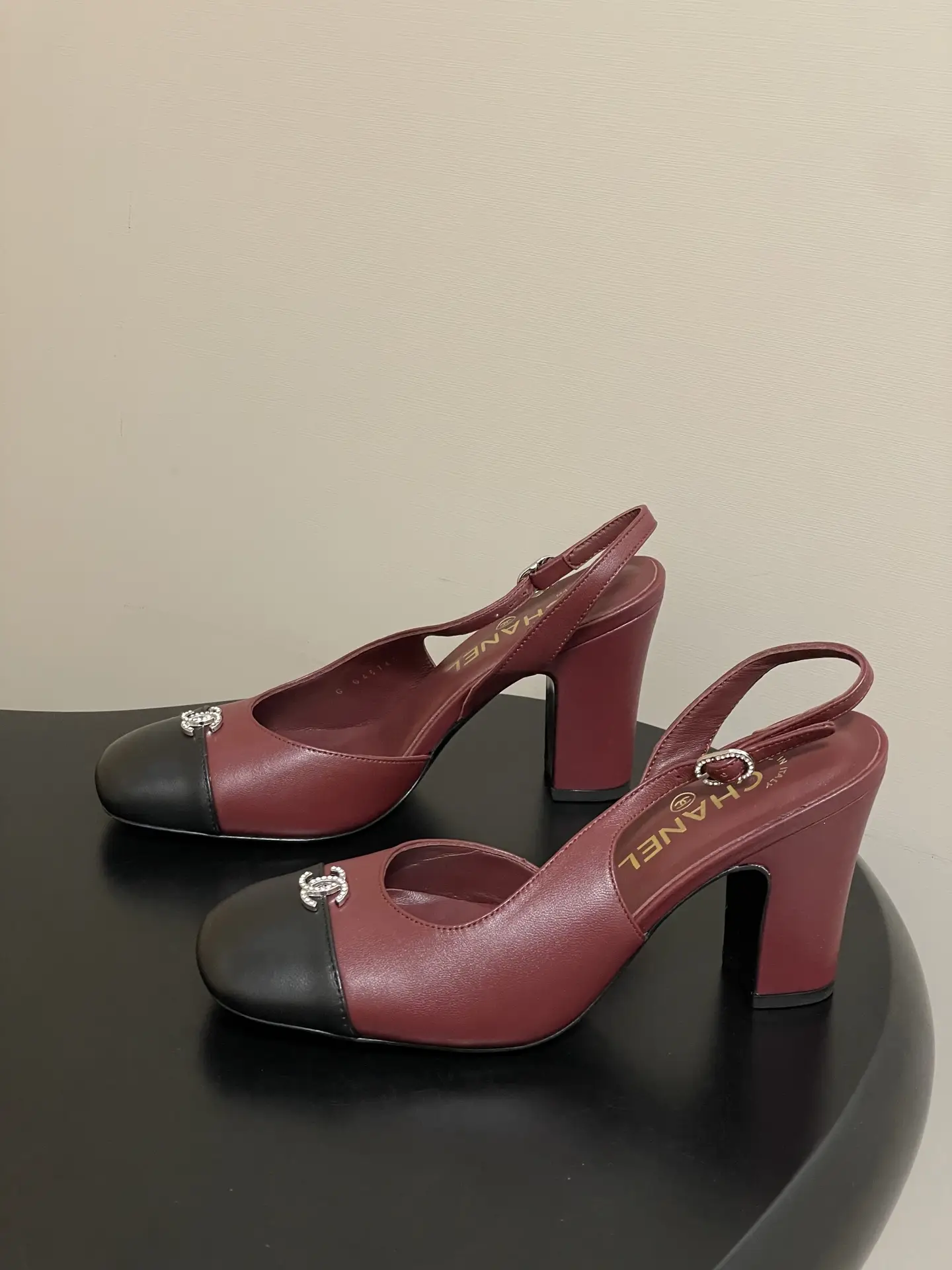 Chanel Slingback Square Toe High Heels Red