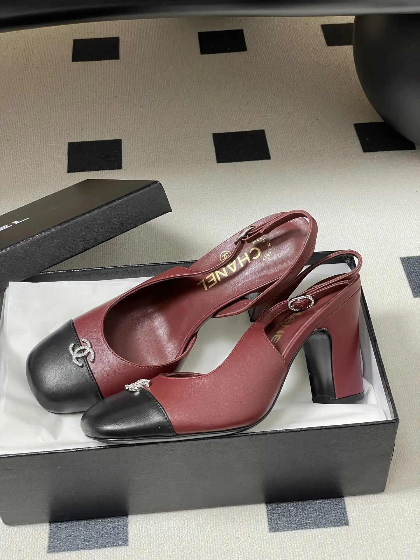 Chanel Slingback Square Toe High Heels Red