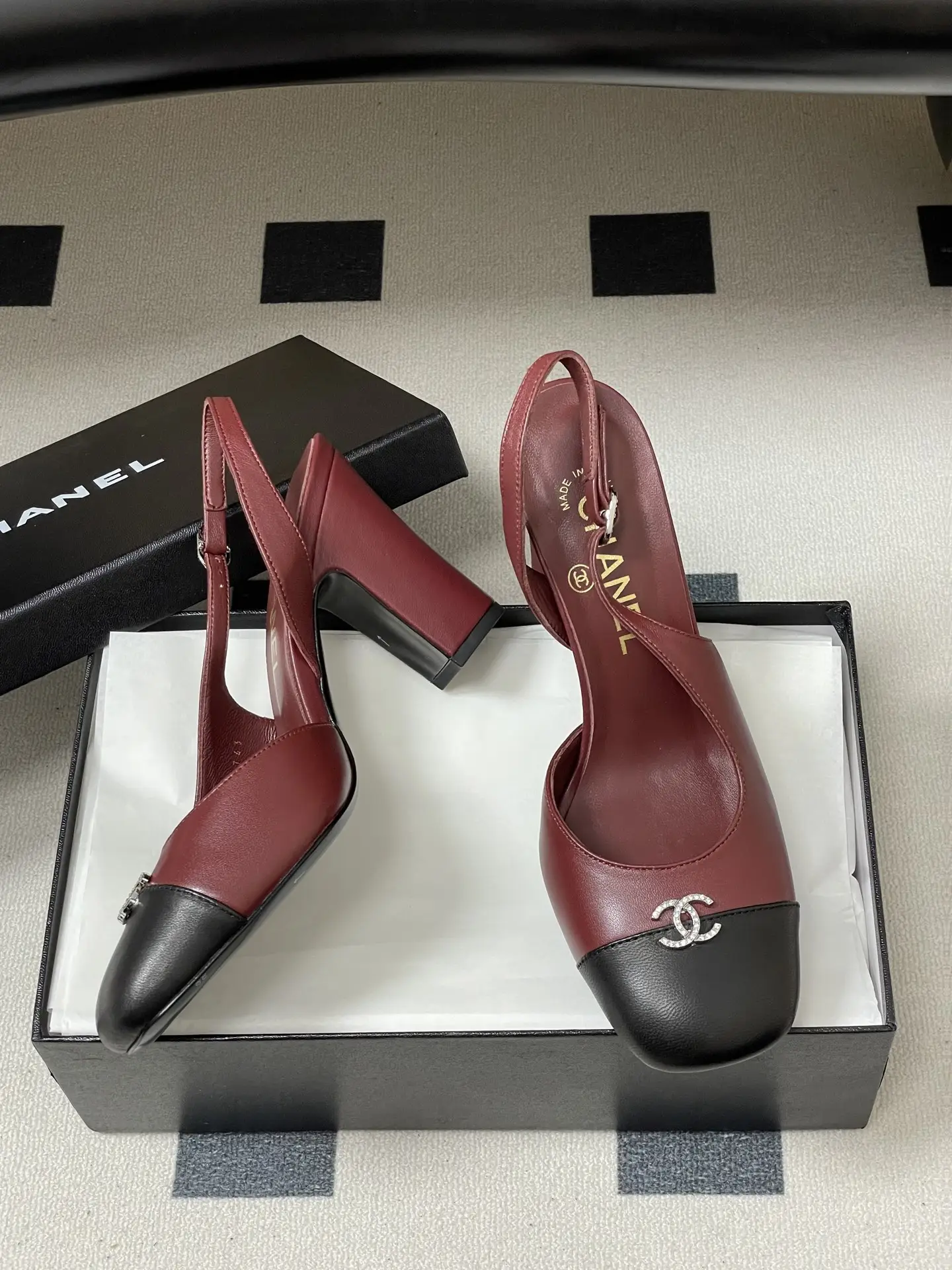 Chanel Slingback Square Toe High Heels Red