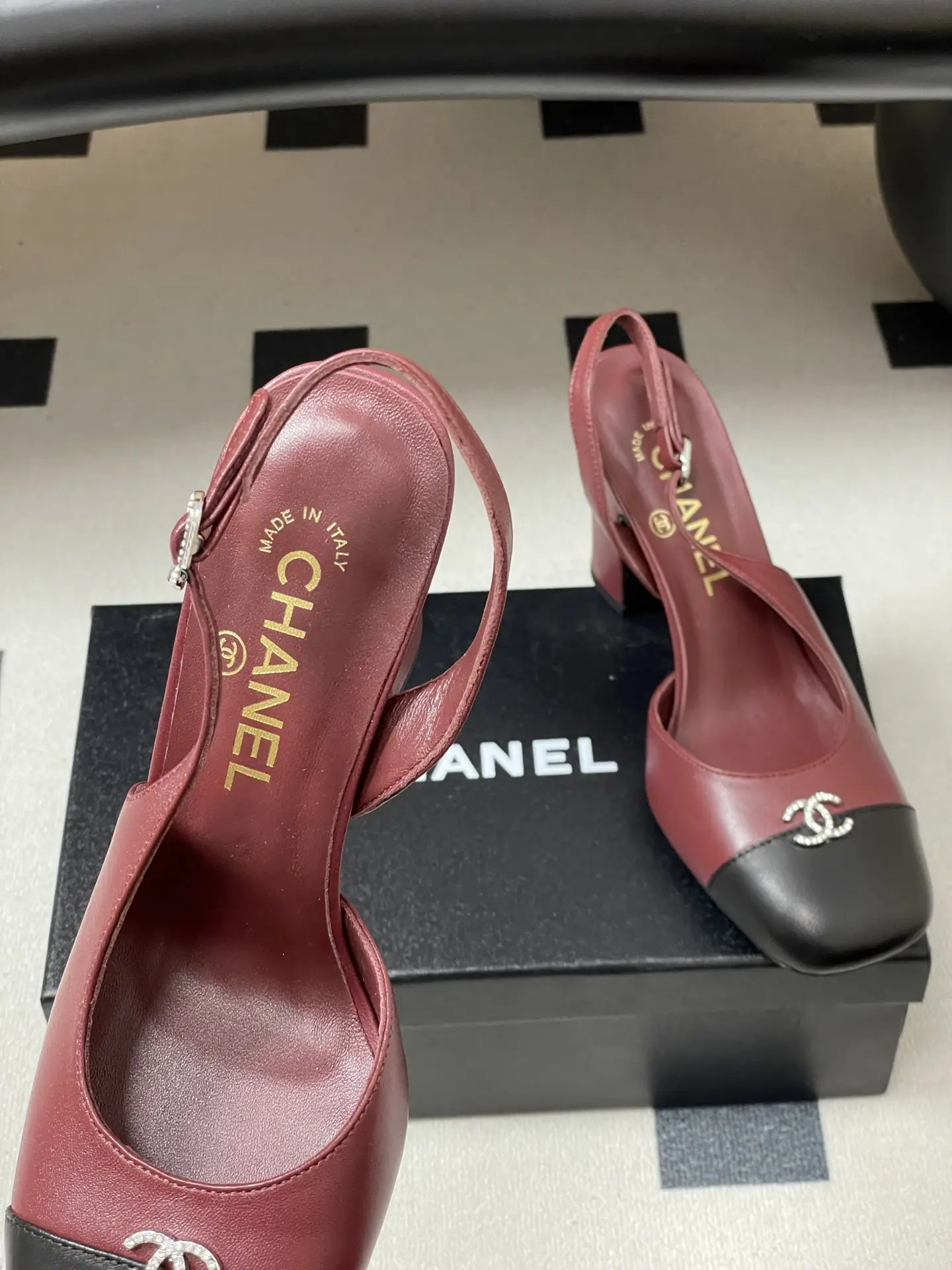 Chanel Slingback Square Toe High Heels Red