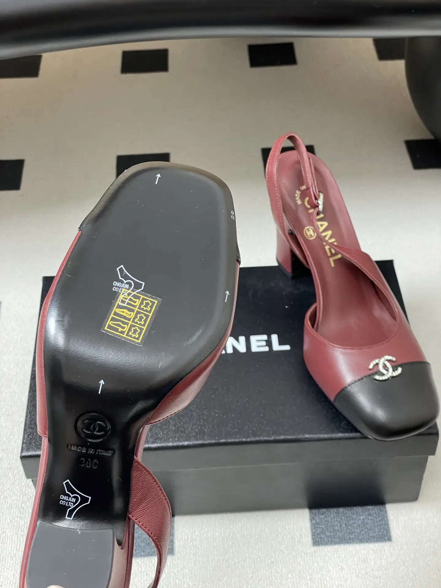 Chanel Slingback Square Toe High Heels Red