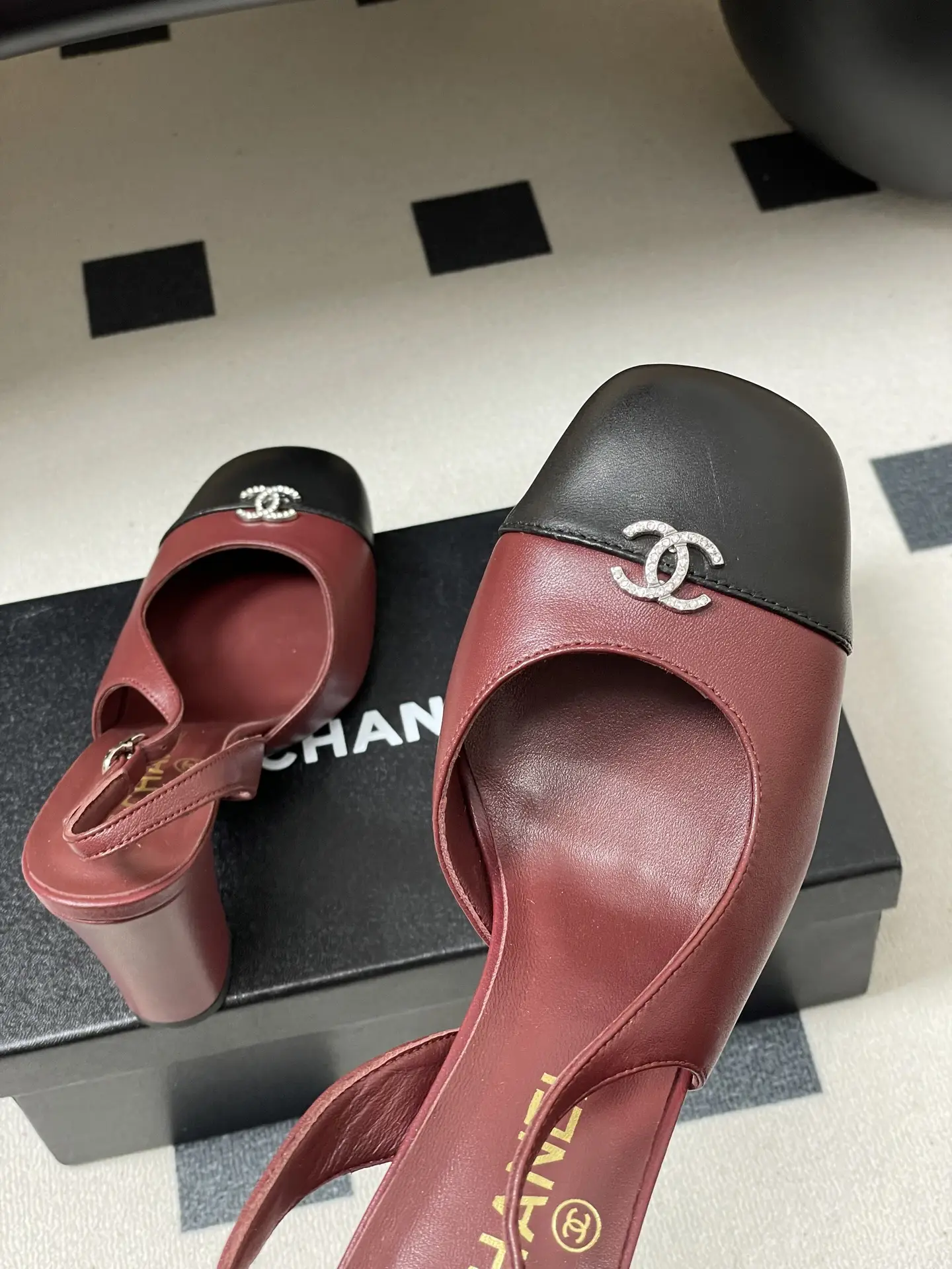Chanel Slingback Square Toe High Heels Red