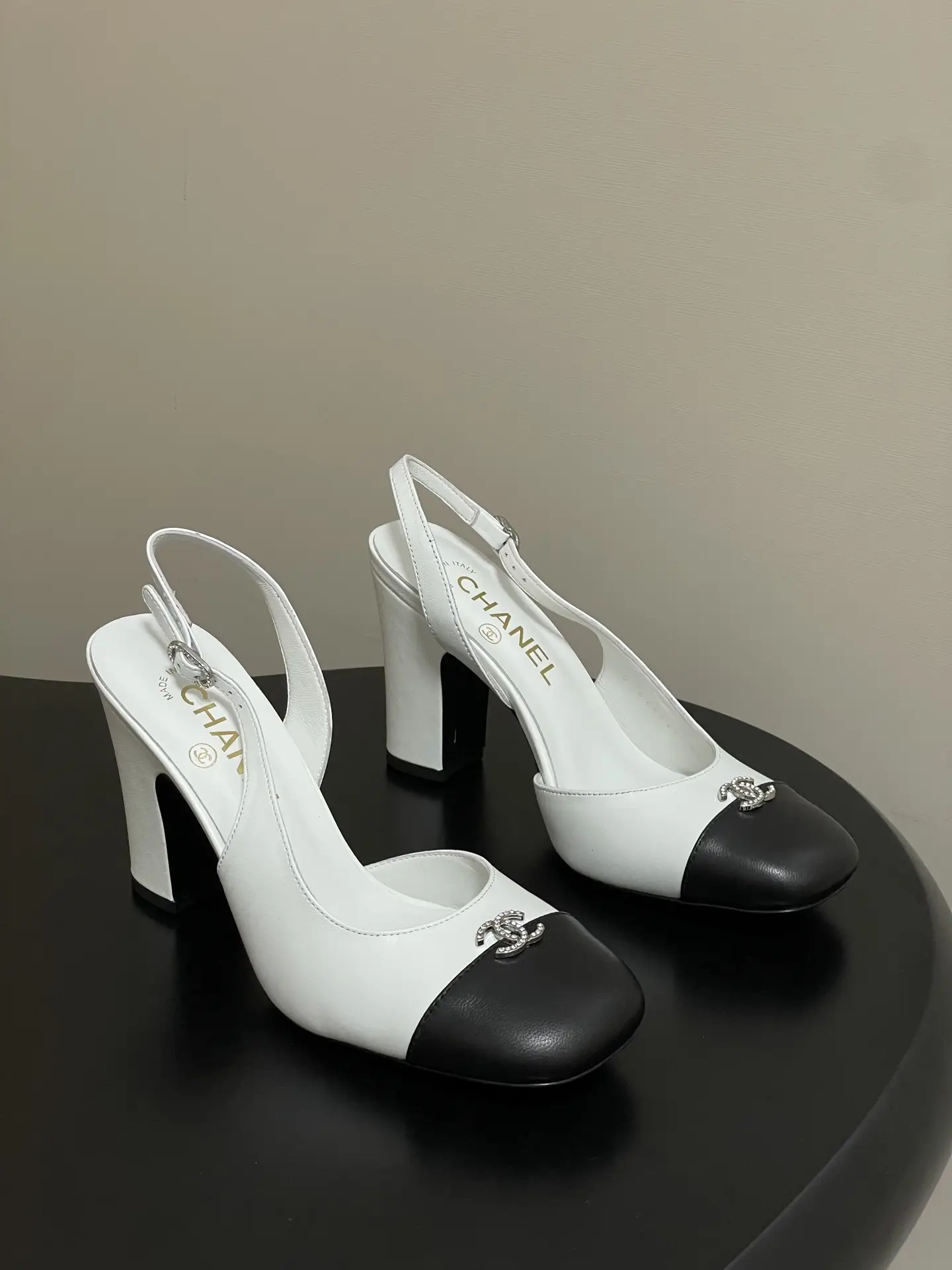 Chanel Slingback Square Toe High Heels White