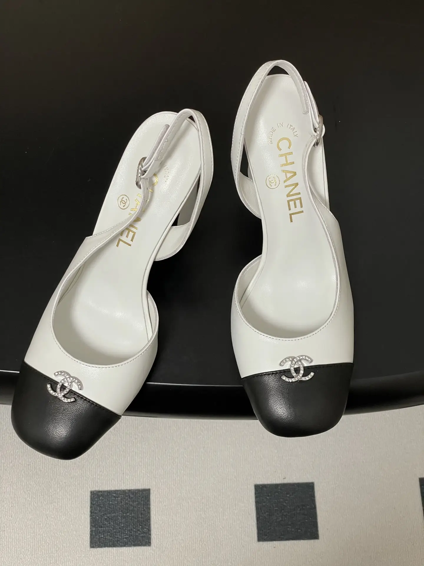 Chanel Slingback Square Toe High Heels White