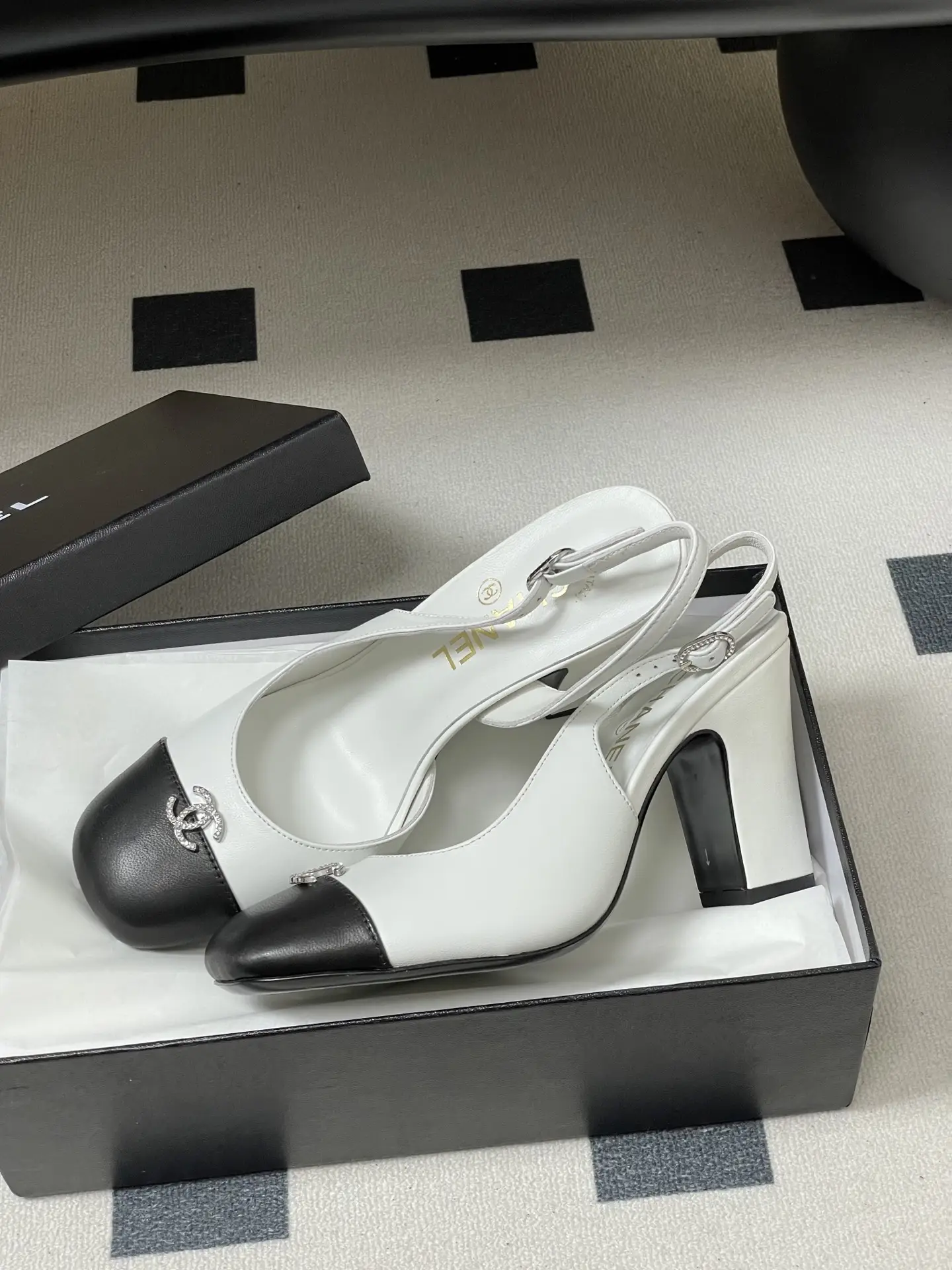 Chanel Slingback Square Toe High Heels White