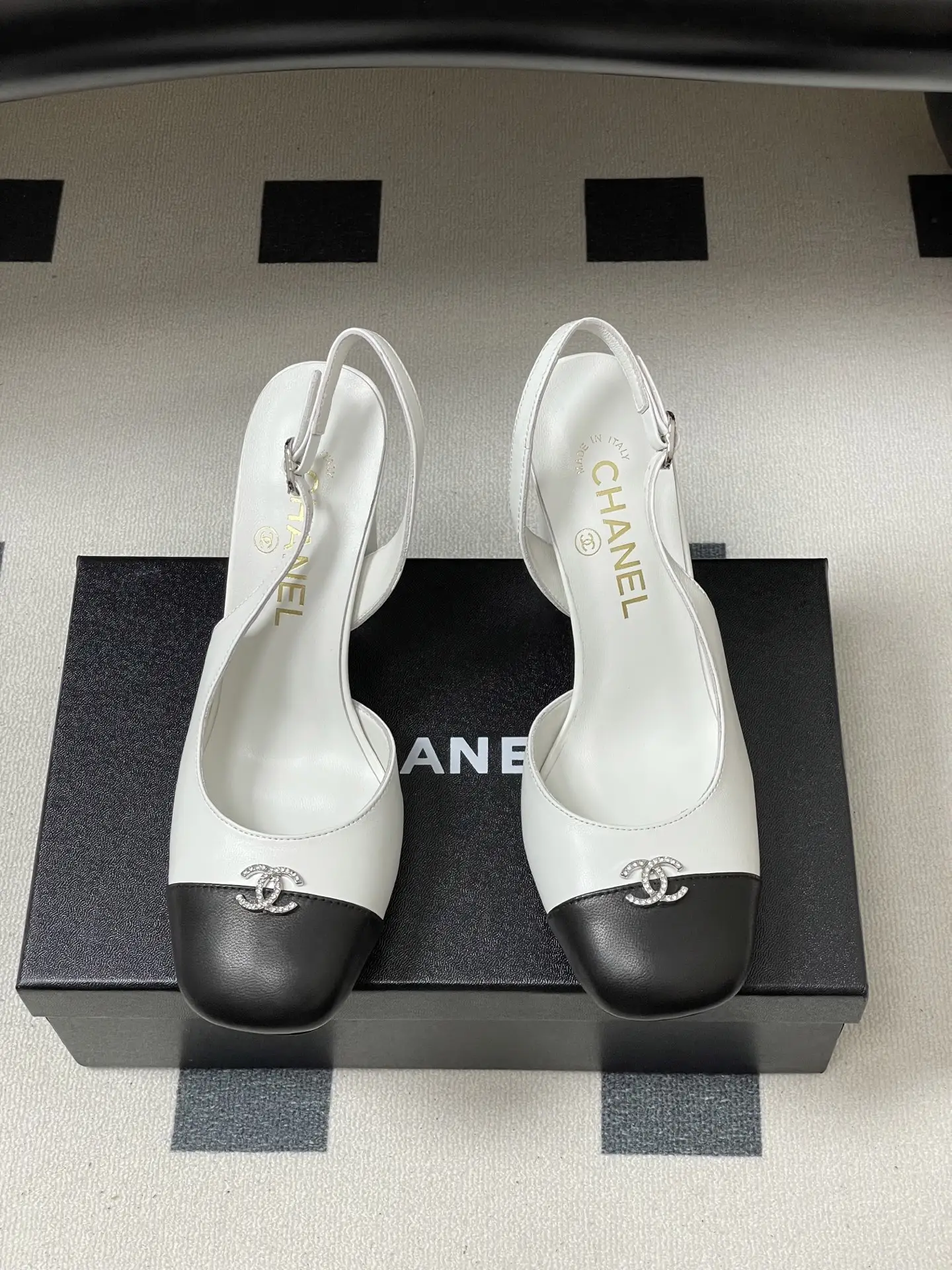 Chanel Slingback Square Toe High Heels White