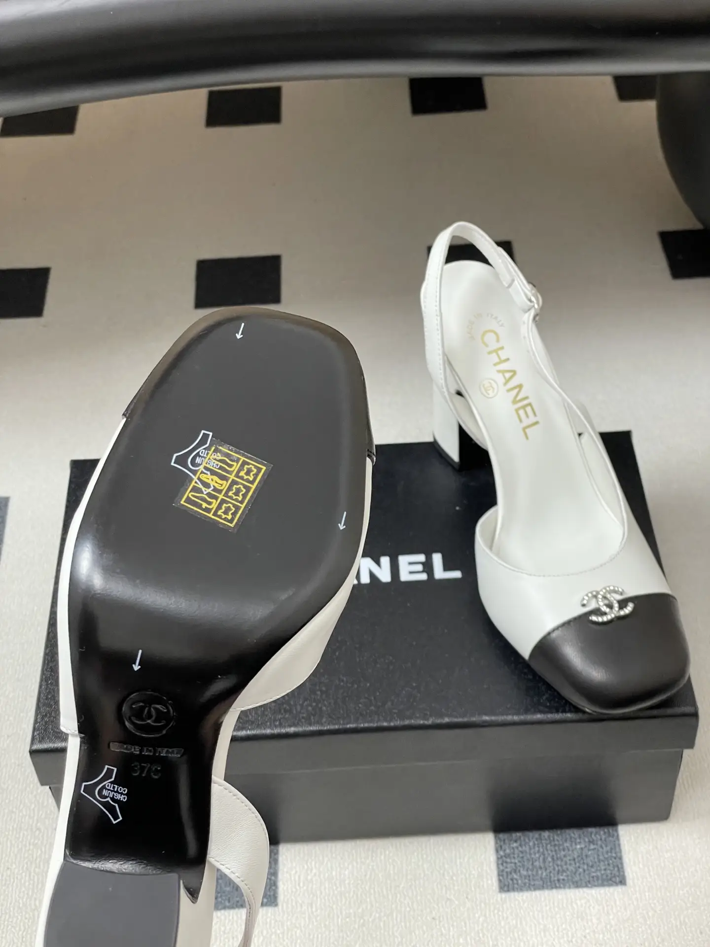 Chanel Slingback Square Toe High Heels White