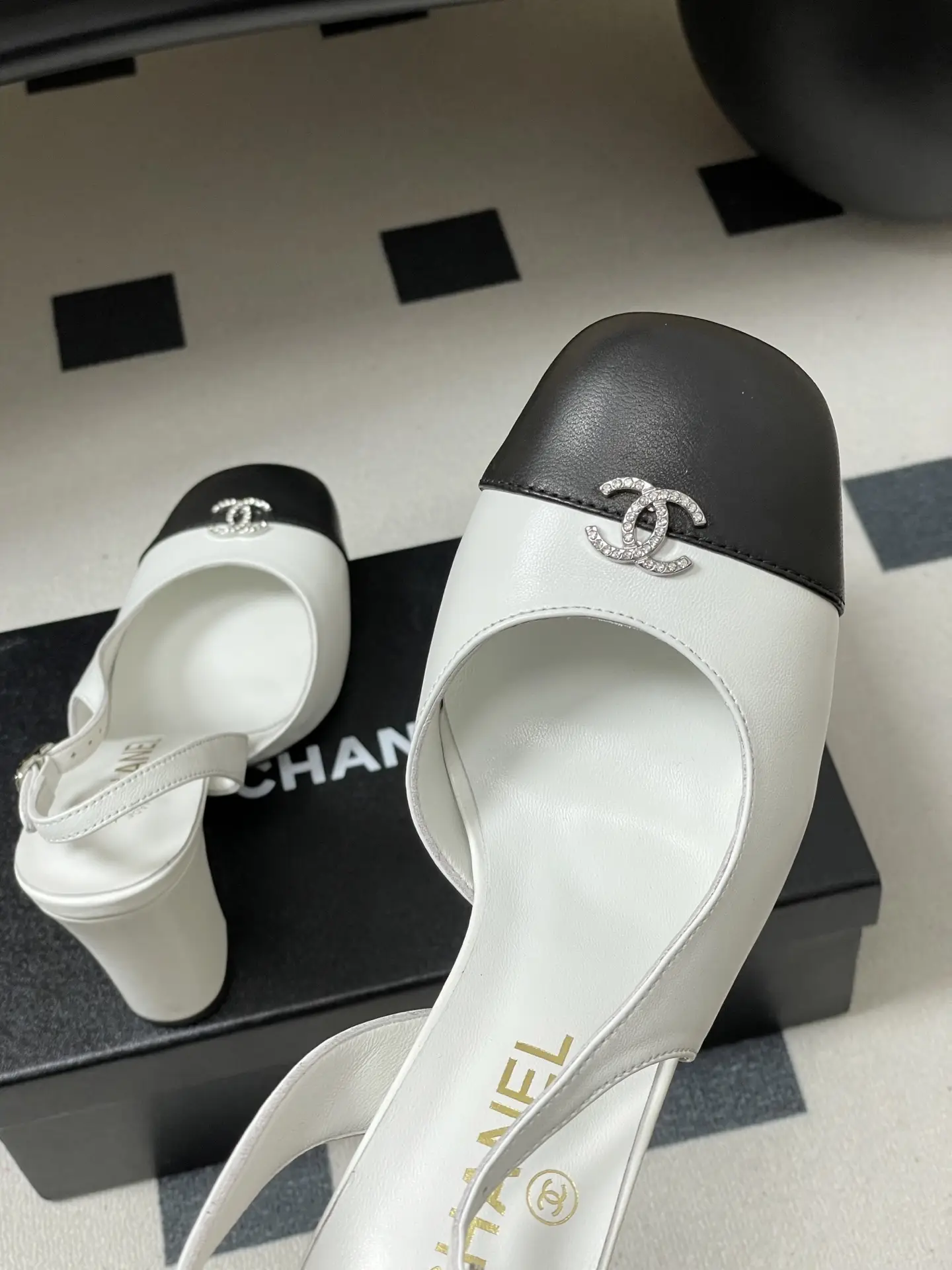 Chanel Slingback Square Toe High Heels White
