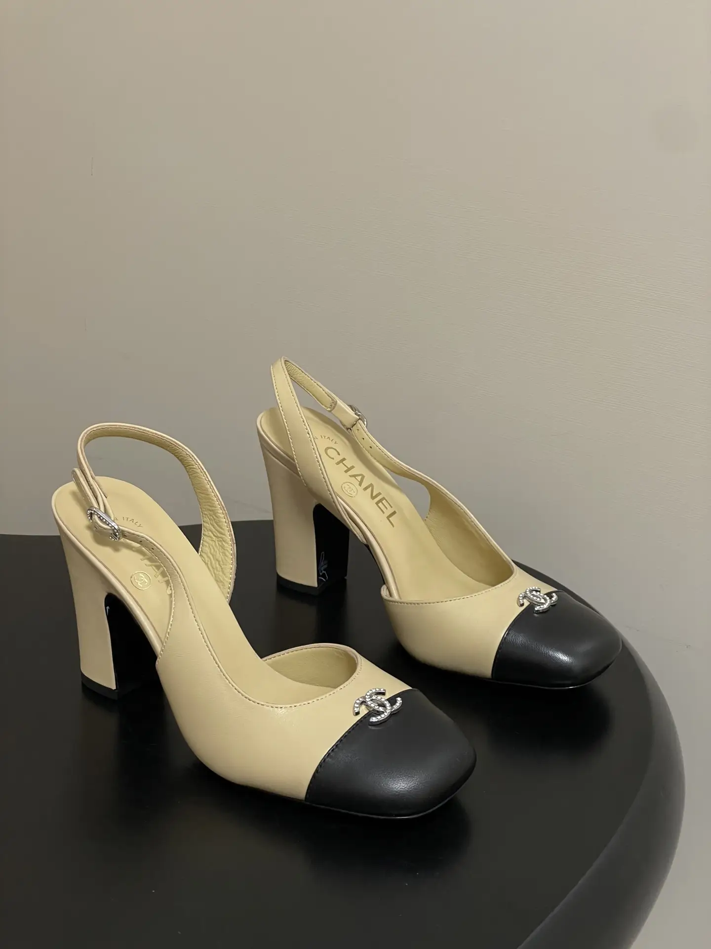 Chanel Slingback Square Toe High Heels Yellow