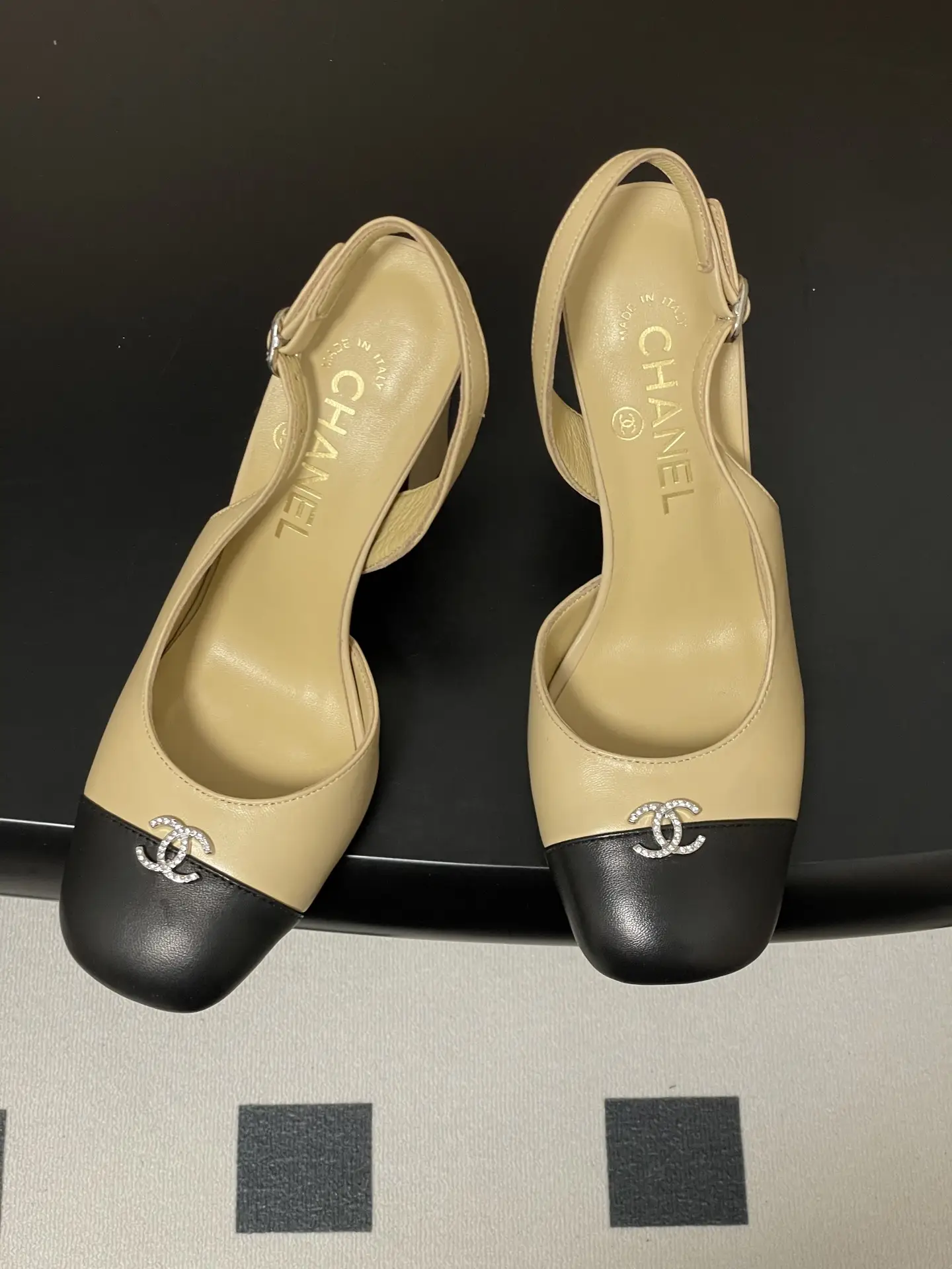 Chanel Slingback Square Toe High Heels Yellow