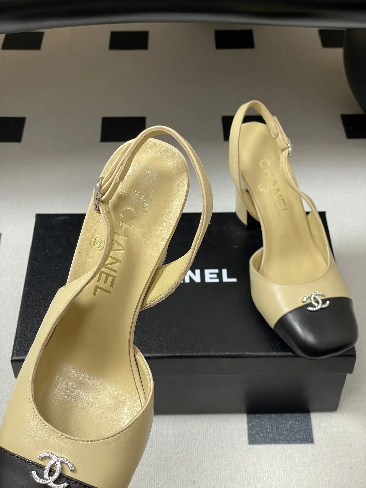 Chanel Slingback Square Toe High Heels Yellow