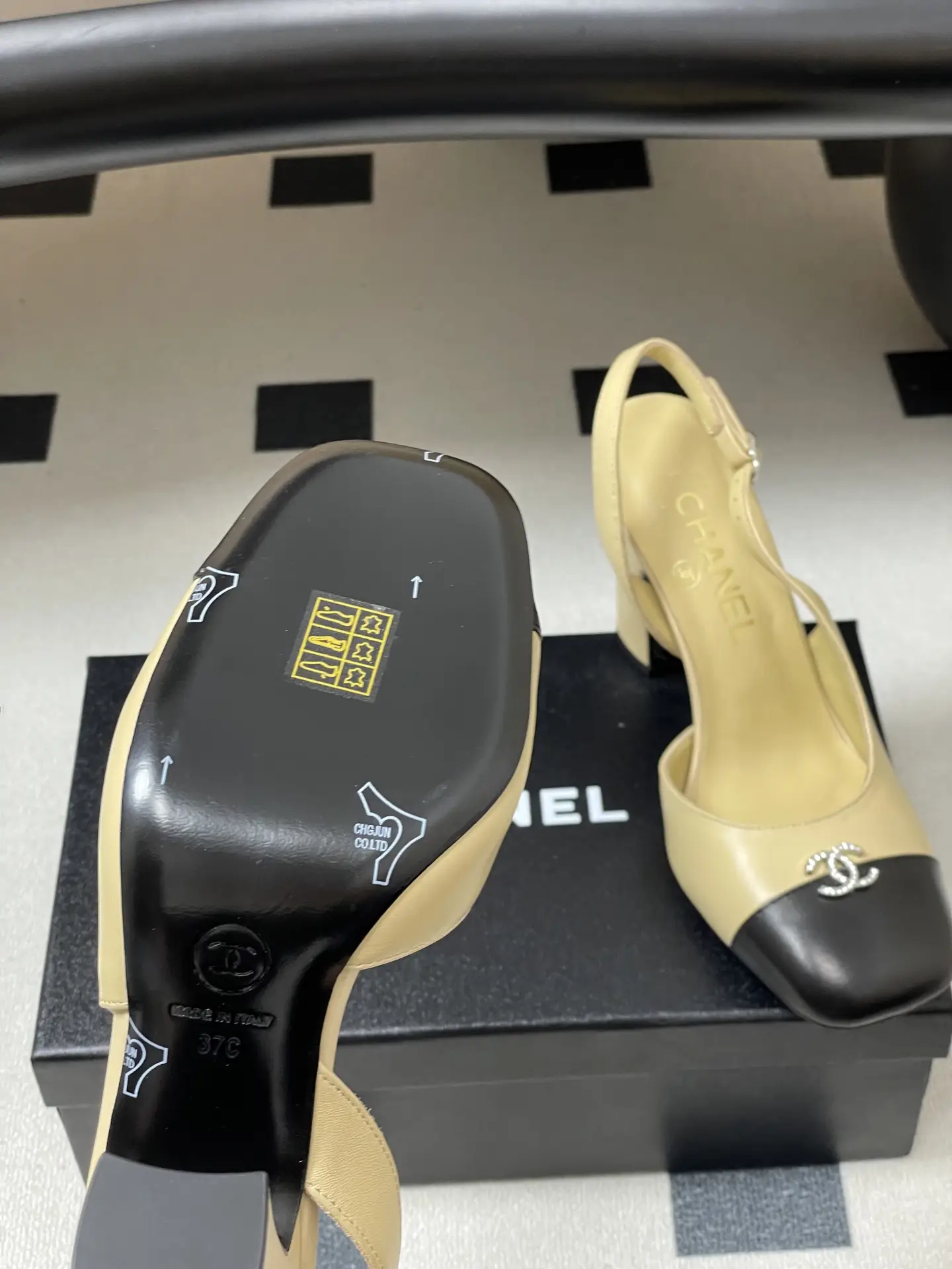 Chanel Slingback Square Toe High Heels Yellow
