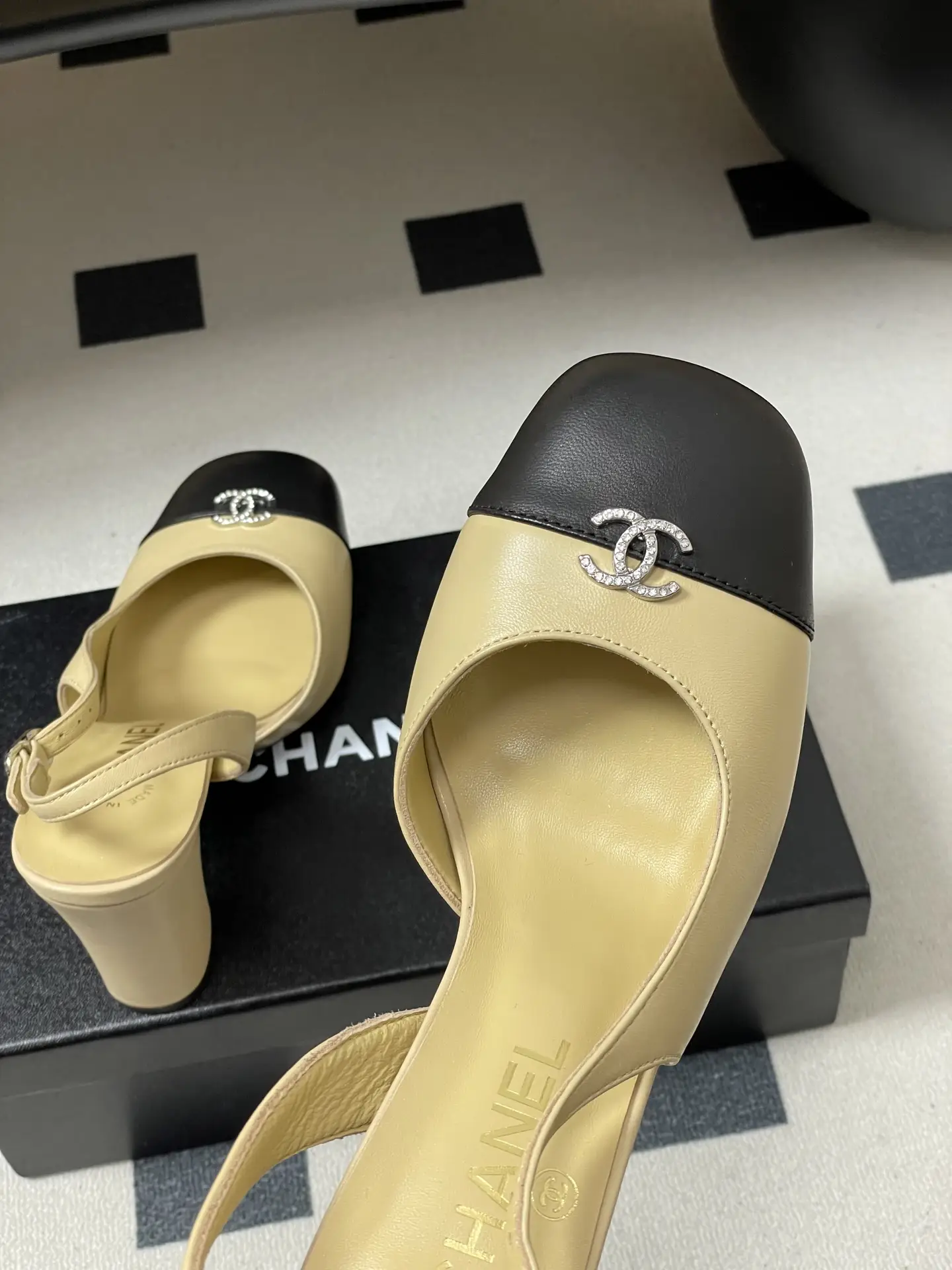 Chanel Slingback Square Toe High Heels Yellow