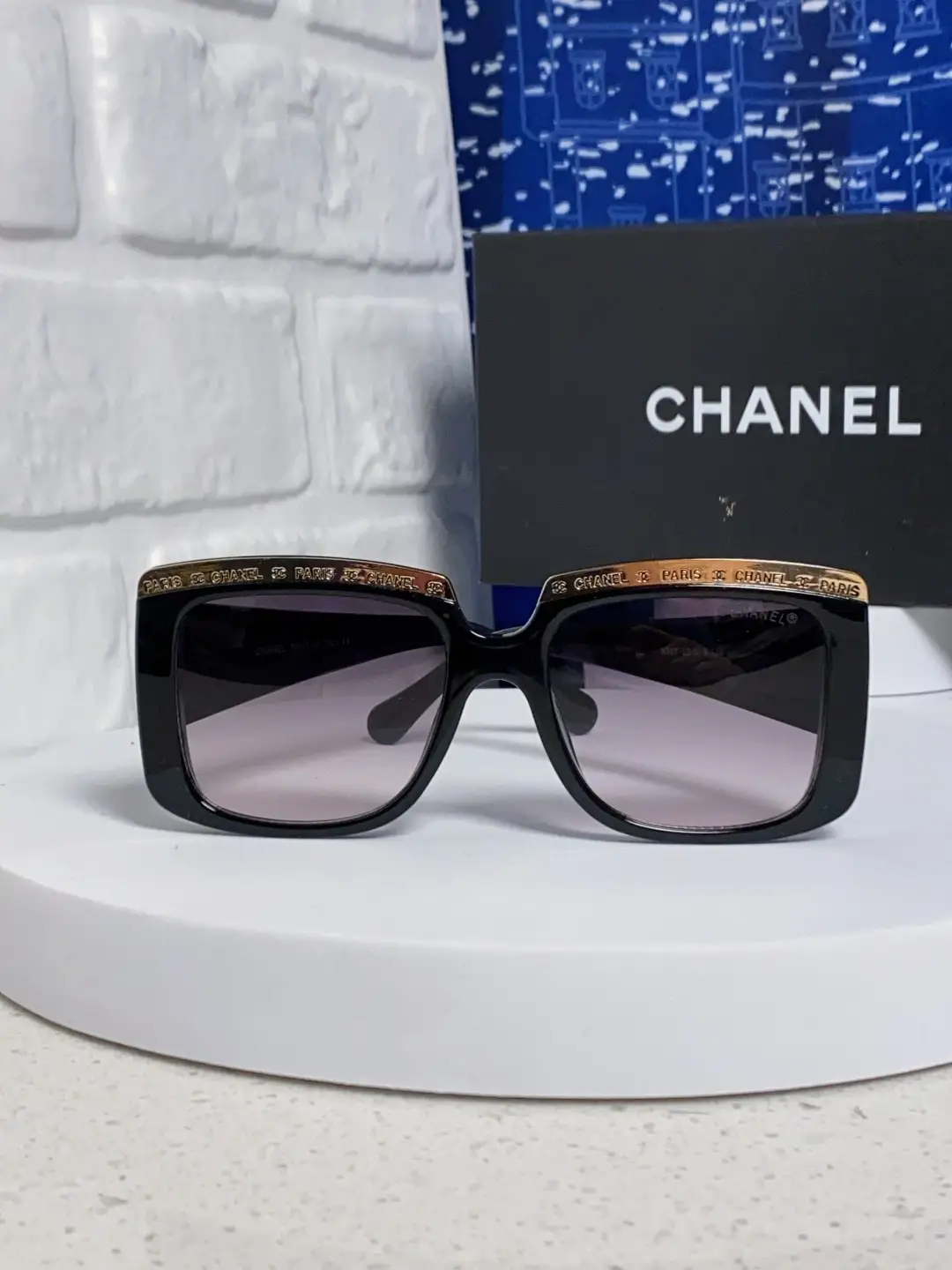 Chanel Square Metal-Rimmed Sunglasses Black and Purple