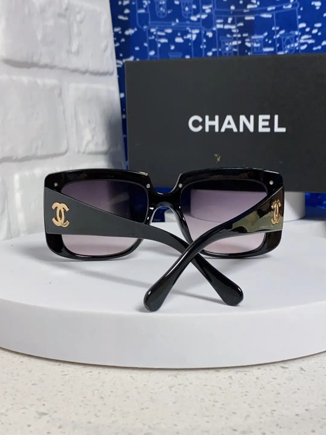 Chanel Square Metal-Rimmed Sunglasses Black and Purple