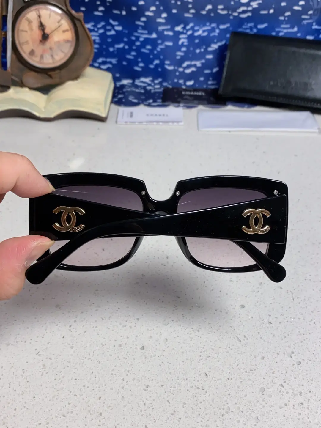 Chanel Square Metal-Rimmed Sunglasses Black and Purple