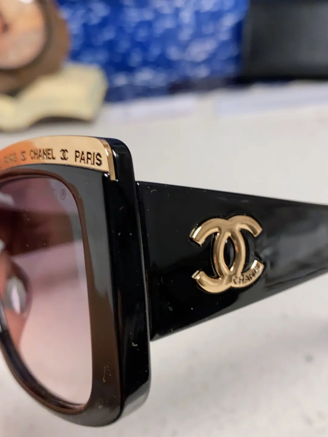 Chanel Square Metal-Rimmed Sunglasses Black and Purple