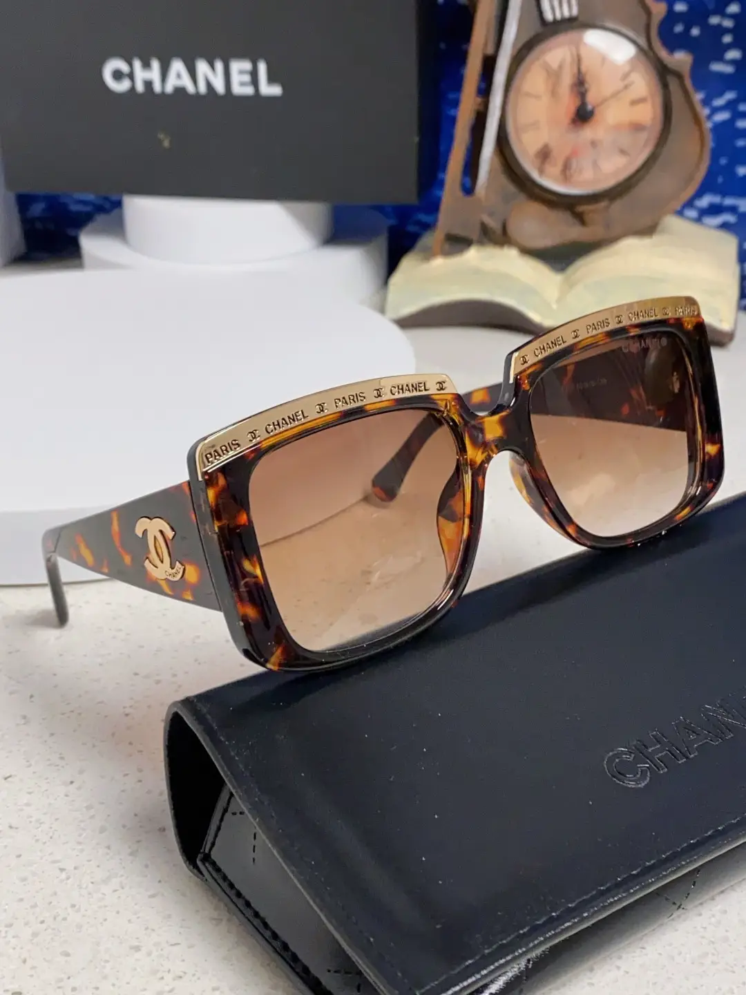 Chanel Square Metal-Rimmed Sunglasses Tortoiseshell