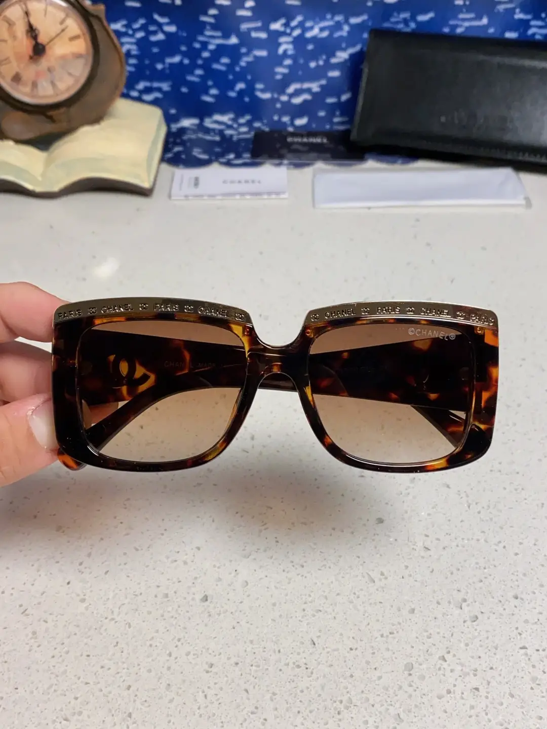 Chanel Square Metal-Rimmed Sunglasses Tortoiseshell