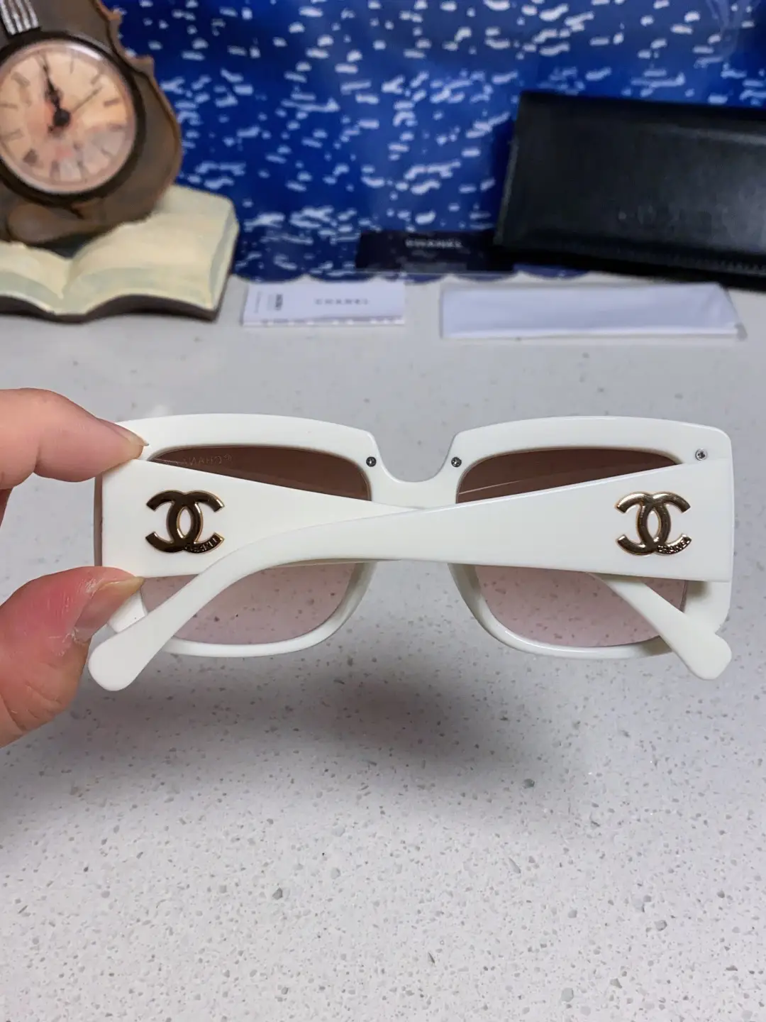 Chanel Square Metal-Rimmed Sunglasses White Brown