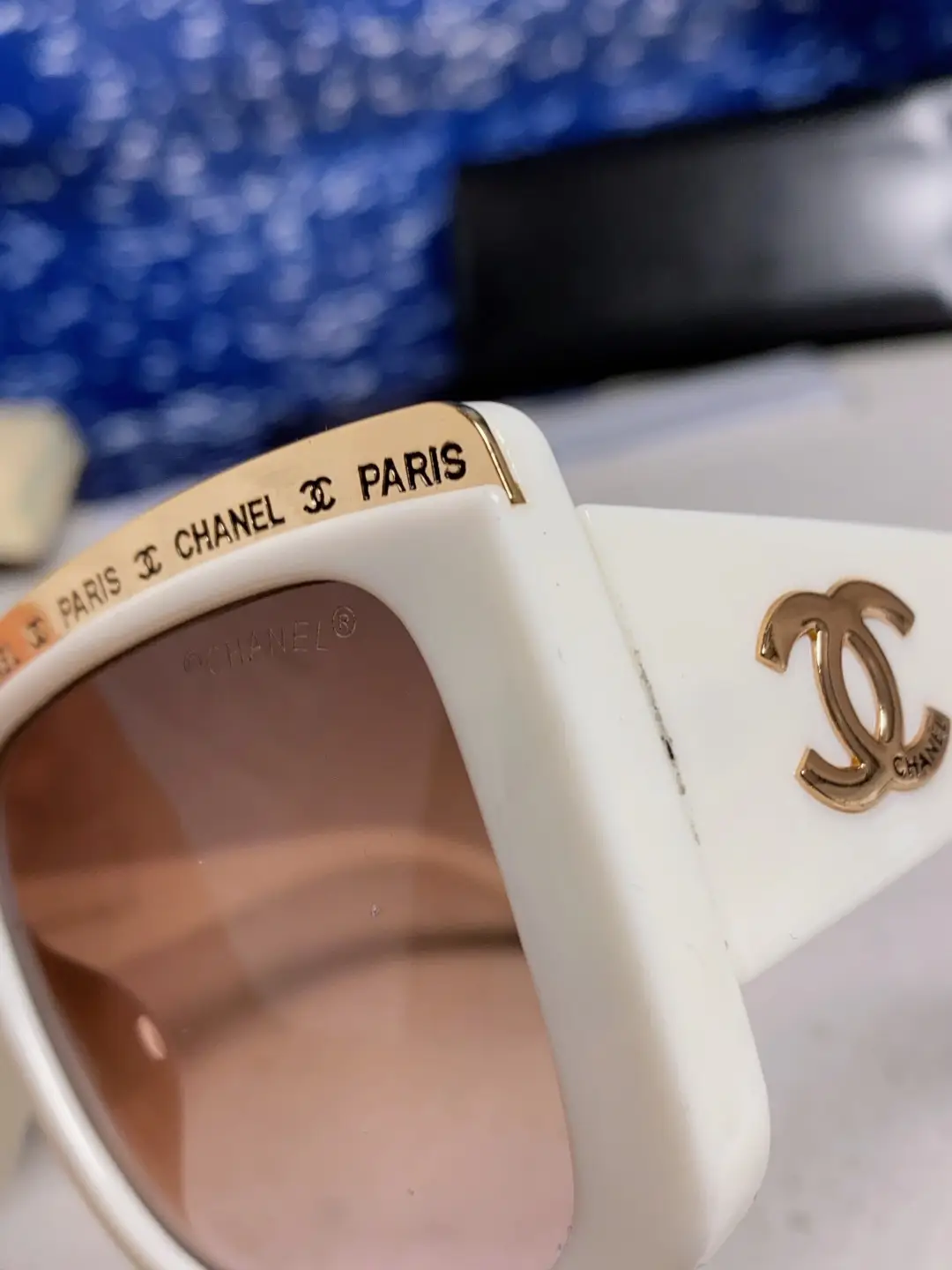 Chanel Square Metal-Rimmed Sunglasses White Brown