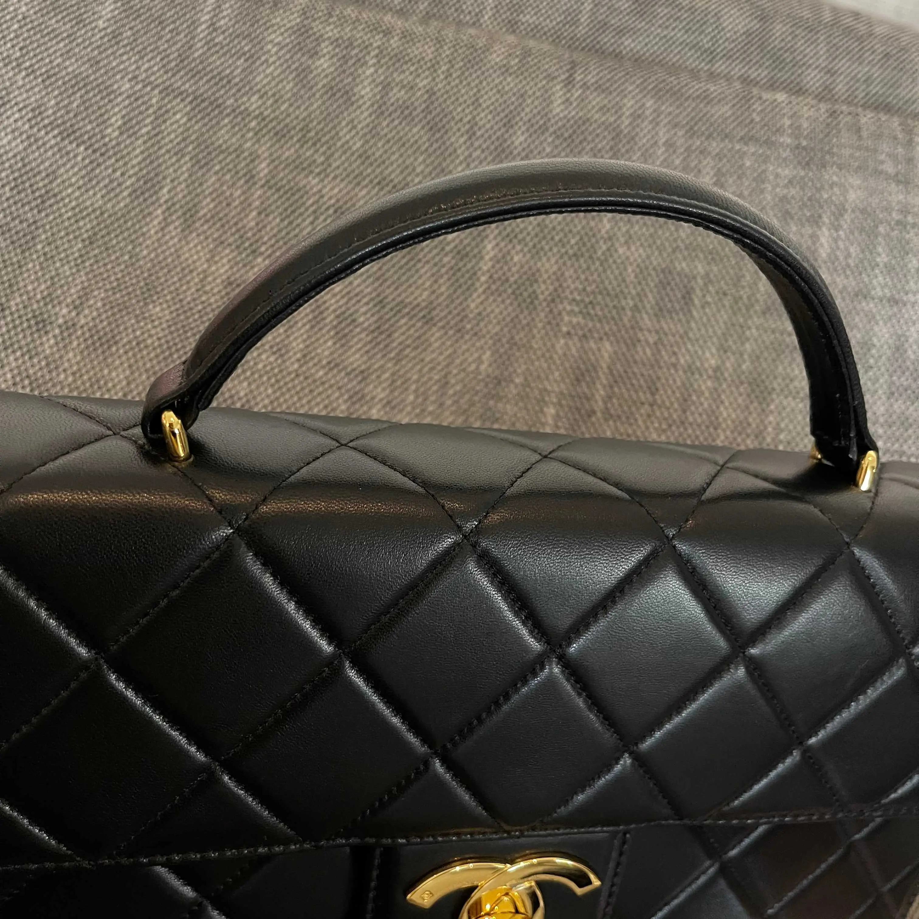 Reps Chanel Vintage Leather Briefcase Handbag in Black