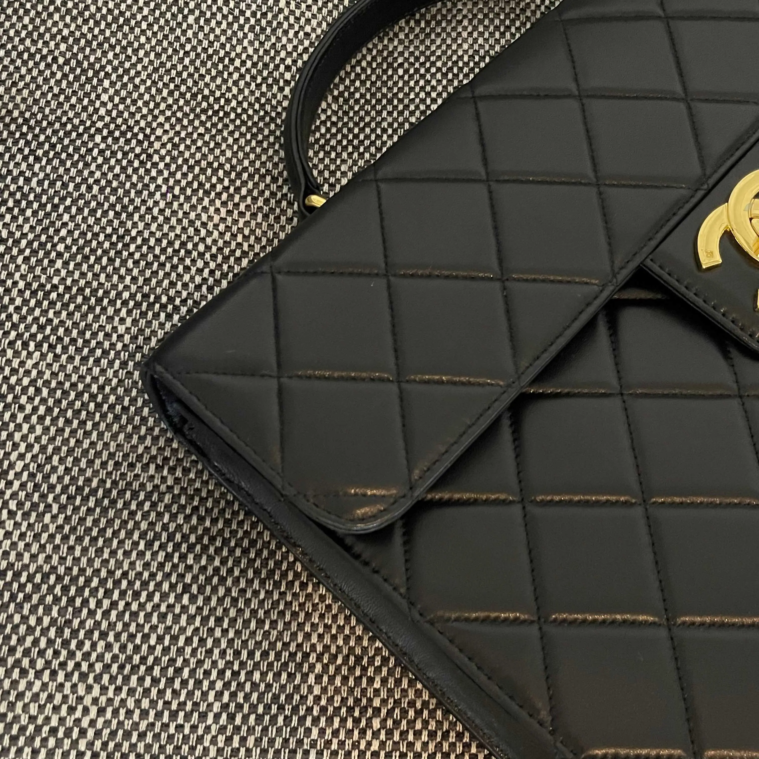 Reps Chanel Vintage Leather Briefcase Handbag in Black