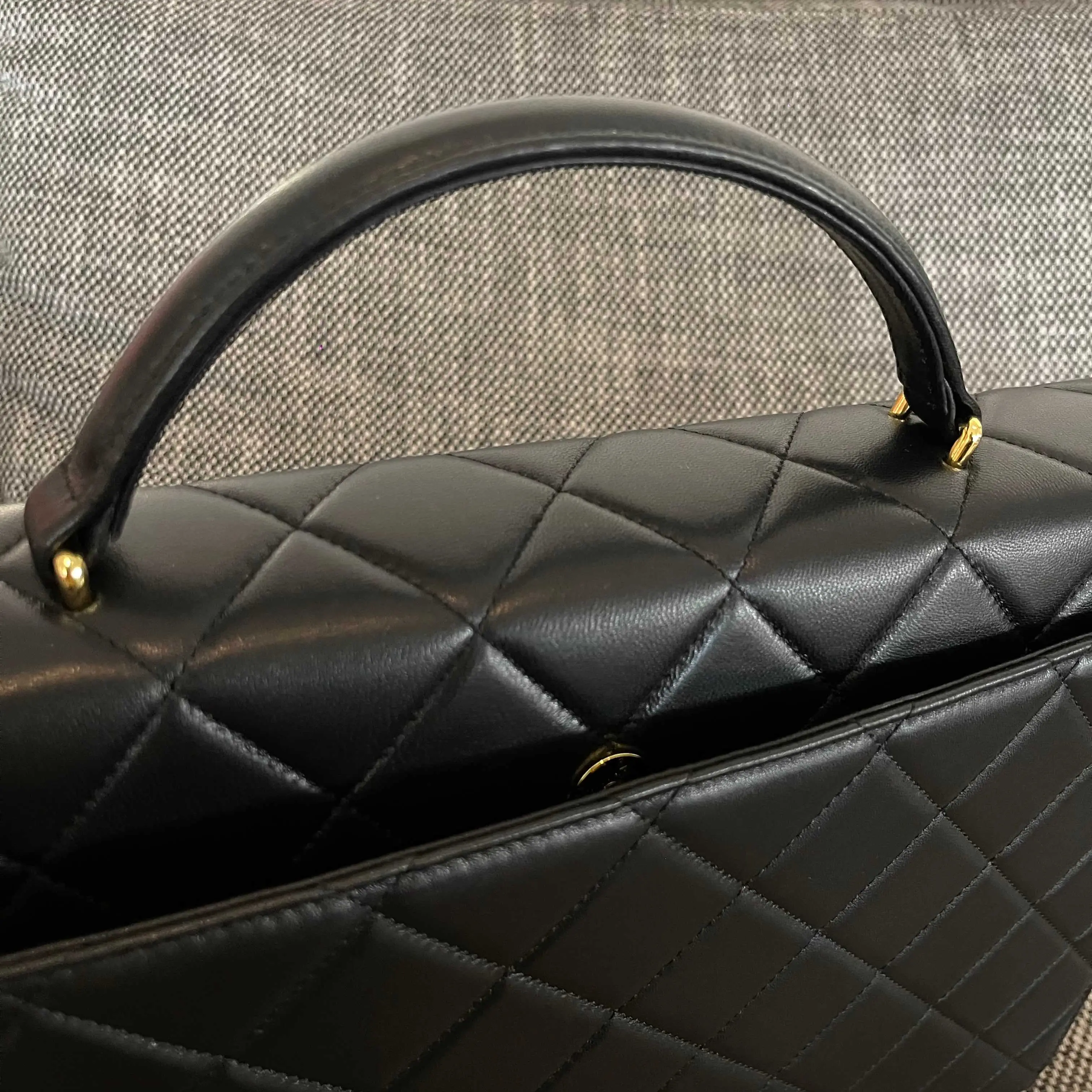 Reps Chanel Vintage Leather Briefcase Handbag in Black