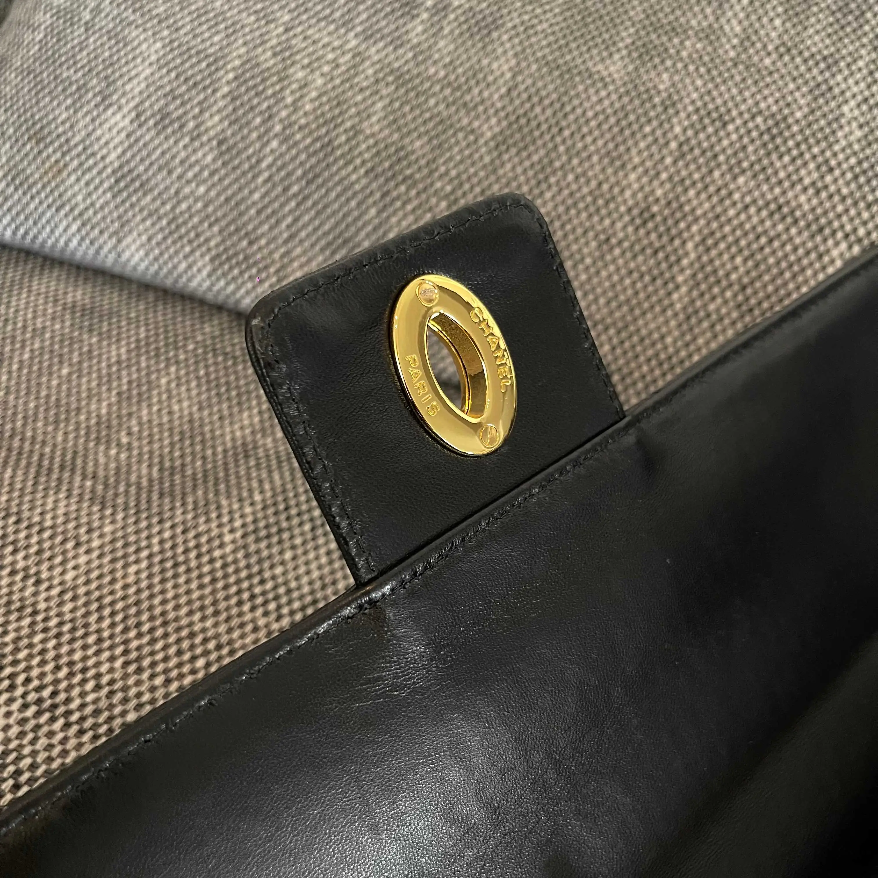 Reps Chanel Vintage Leather Briefcase Handbag in Black