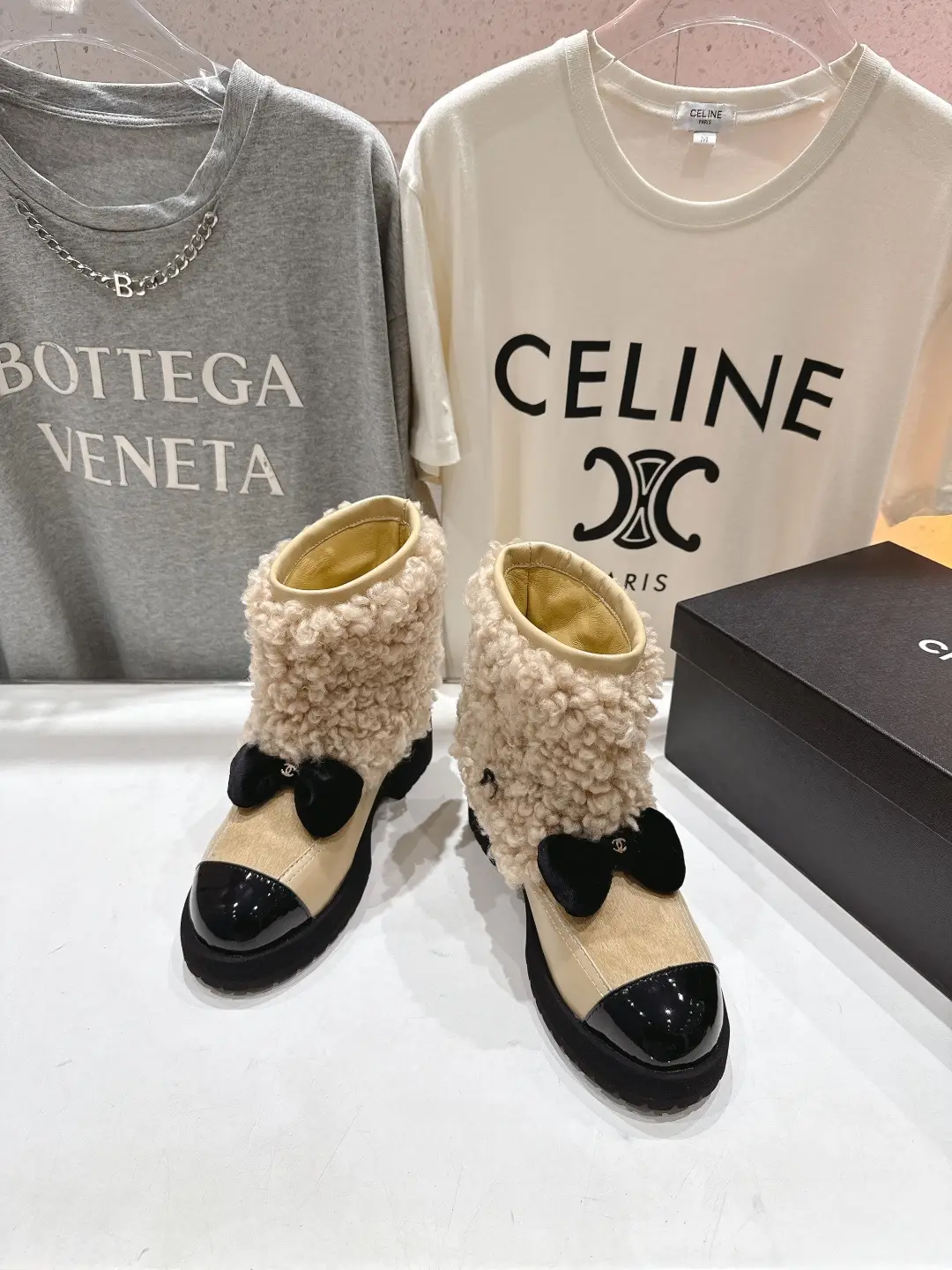 Chanel Wool Ankle Boots Beige