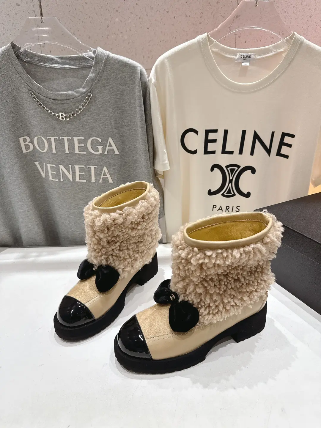 Chanel Wool Ankle Boots Beige