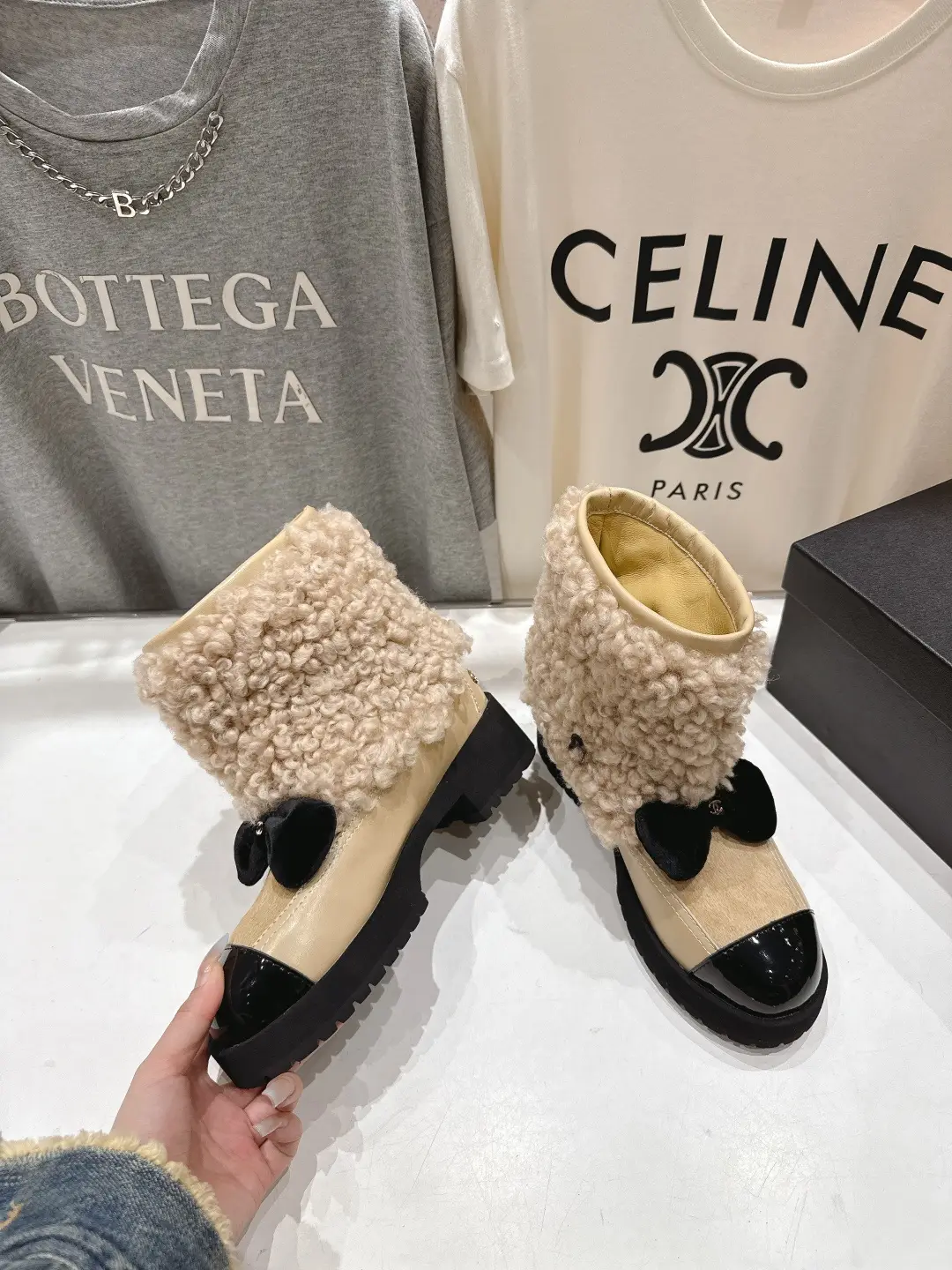 Chanel Wool Ankle Boots Beige