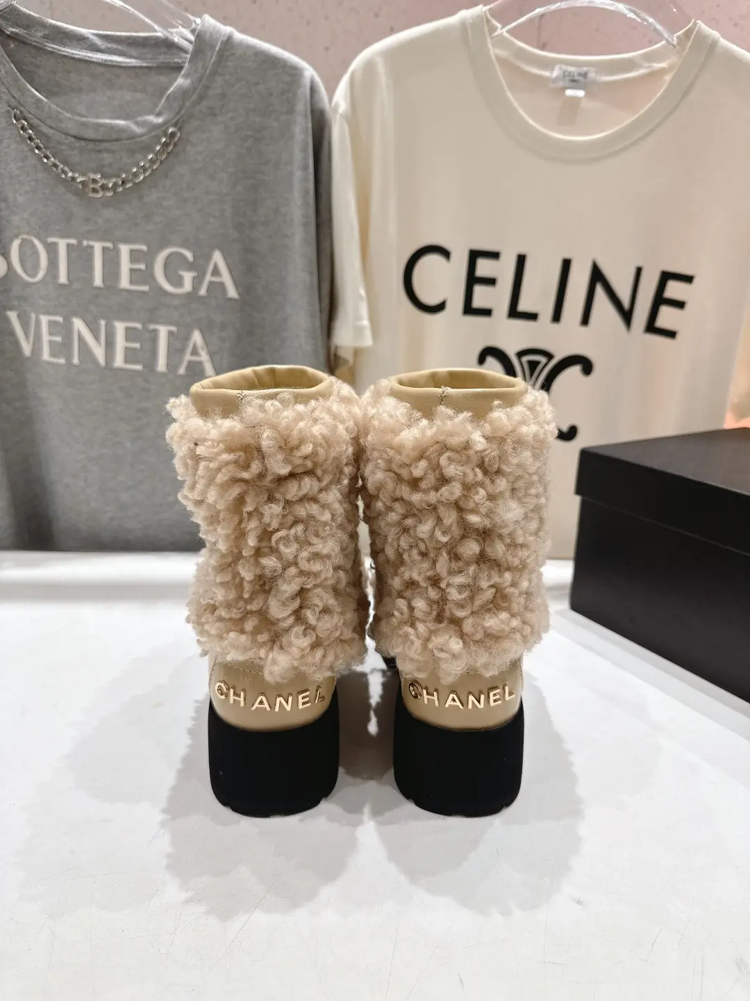 Chanel Wool Ankle Boots Beige