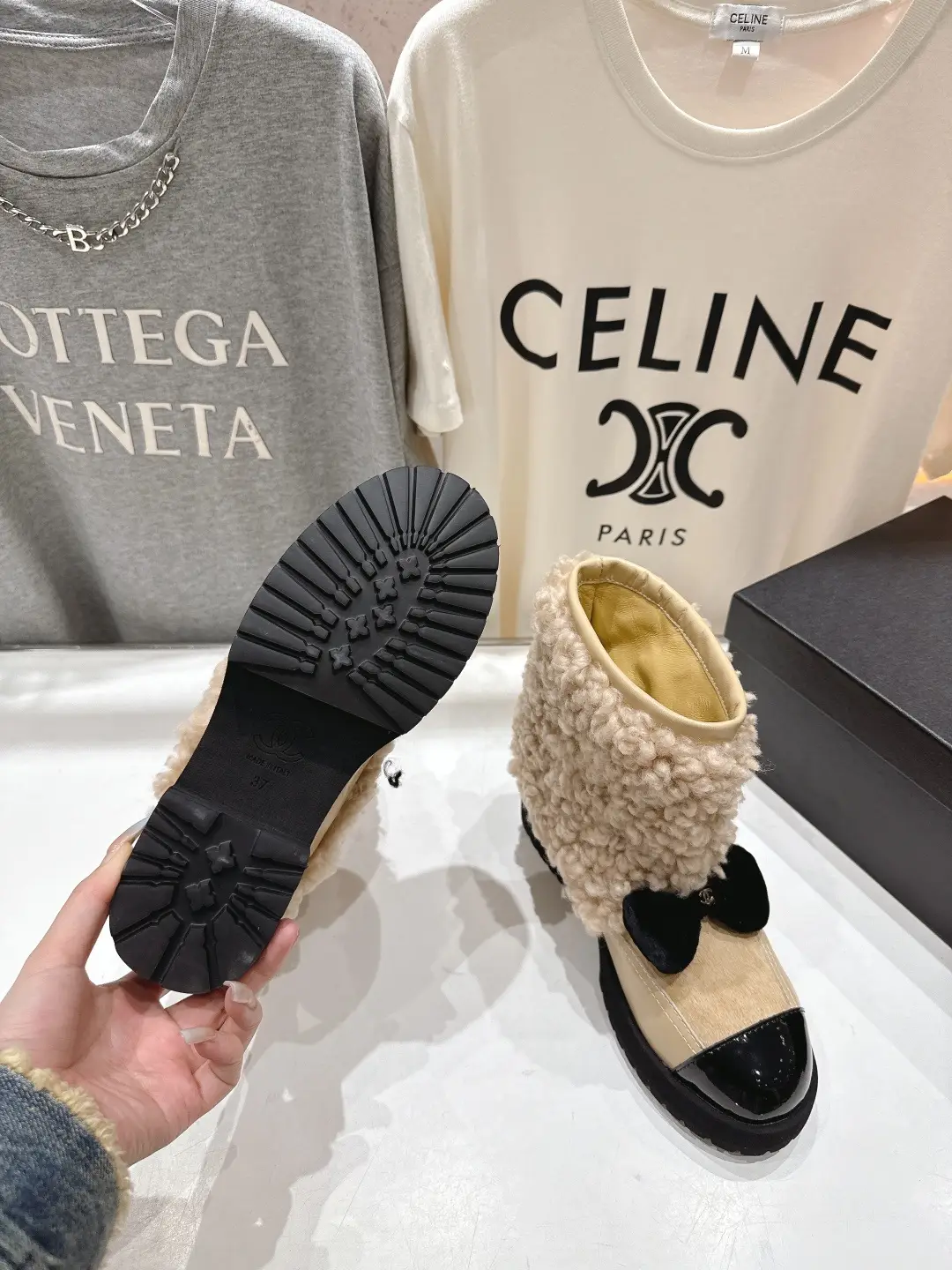 Chanel Wool Ankle Boots Beige