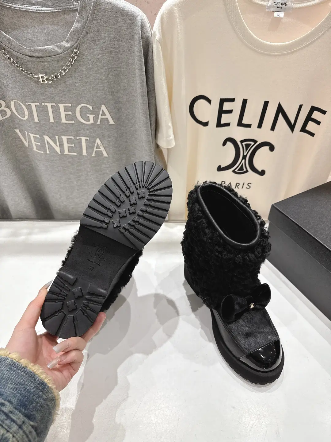 Chanel Wool Ankle Boots Black