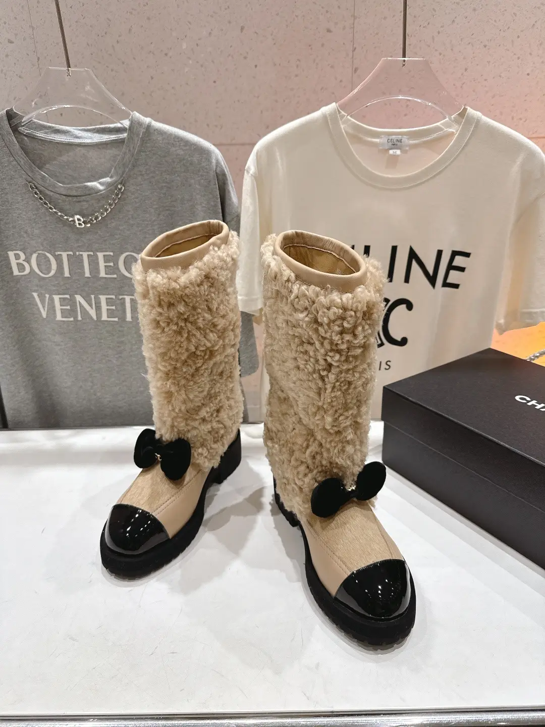 Chanel Wool Long Boots Beige