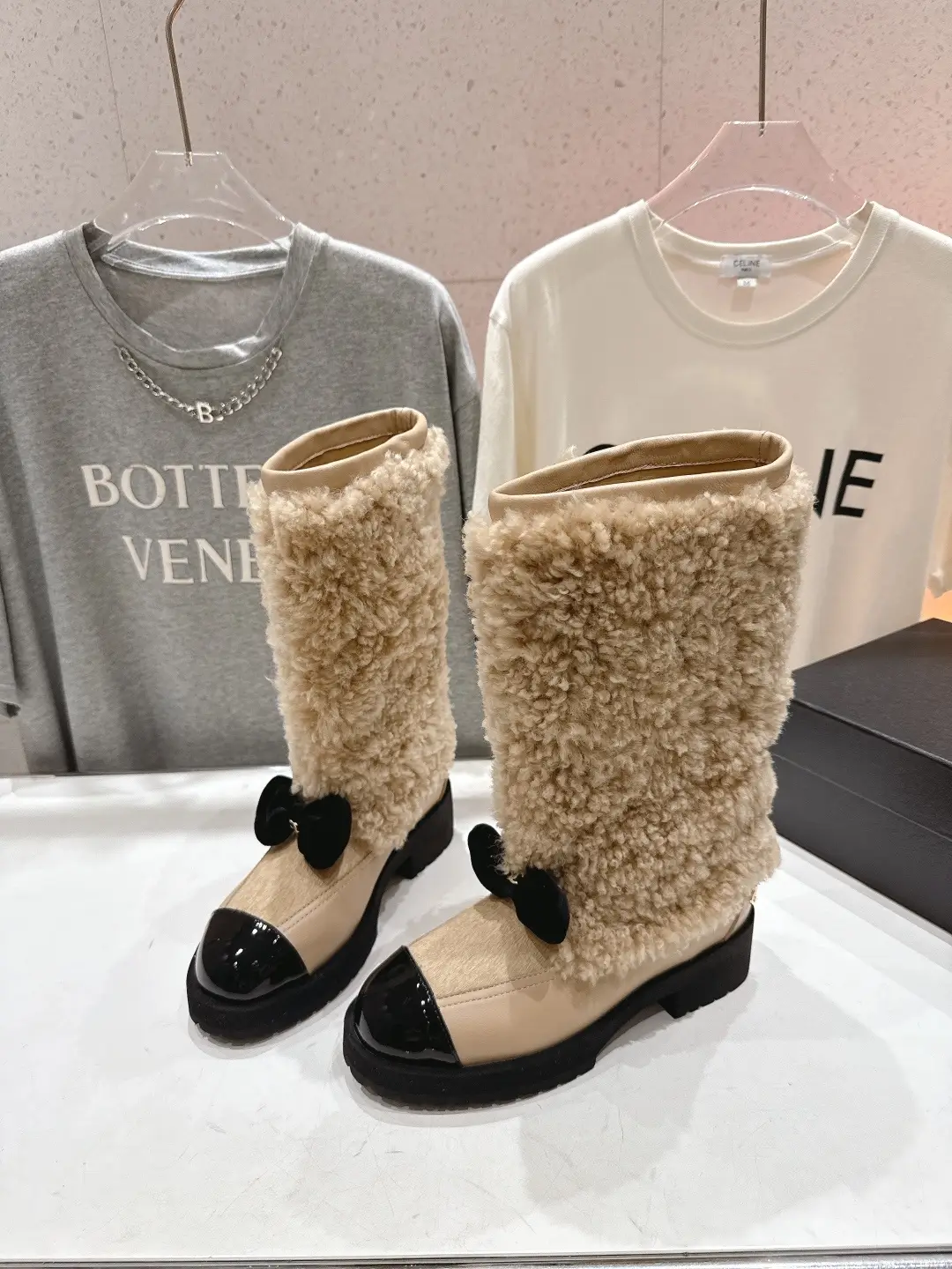 Chanel Wool Long Boots Beige
